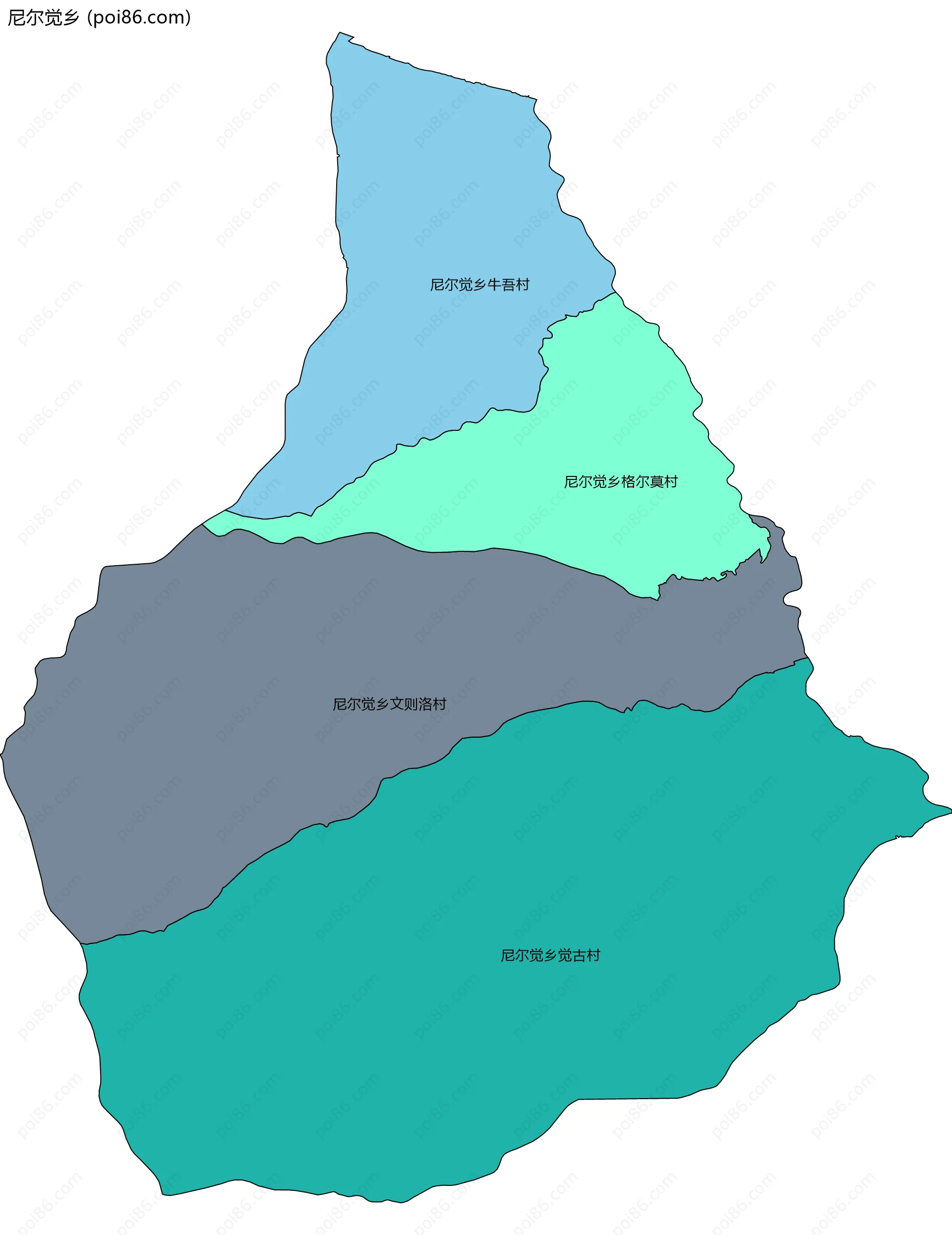 尼尔觉乡边界地图(五级行政区划)