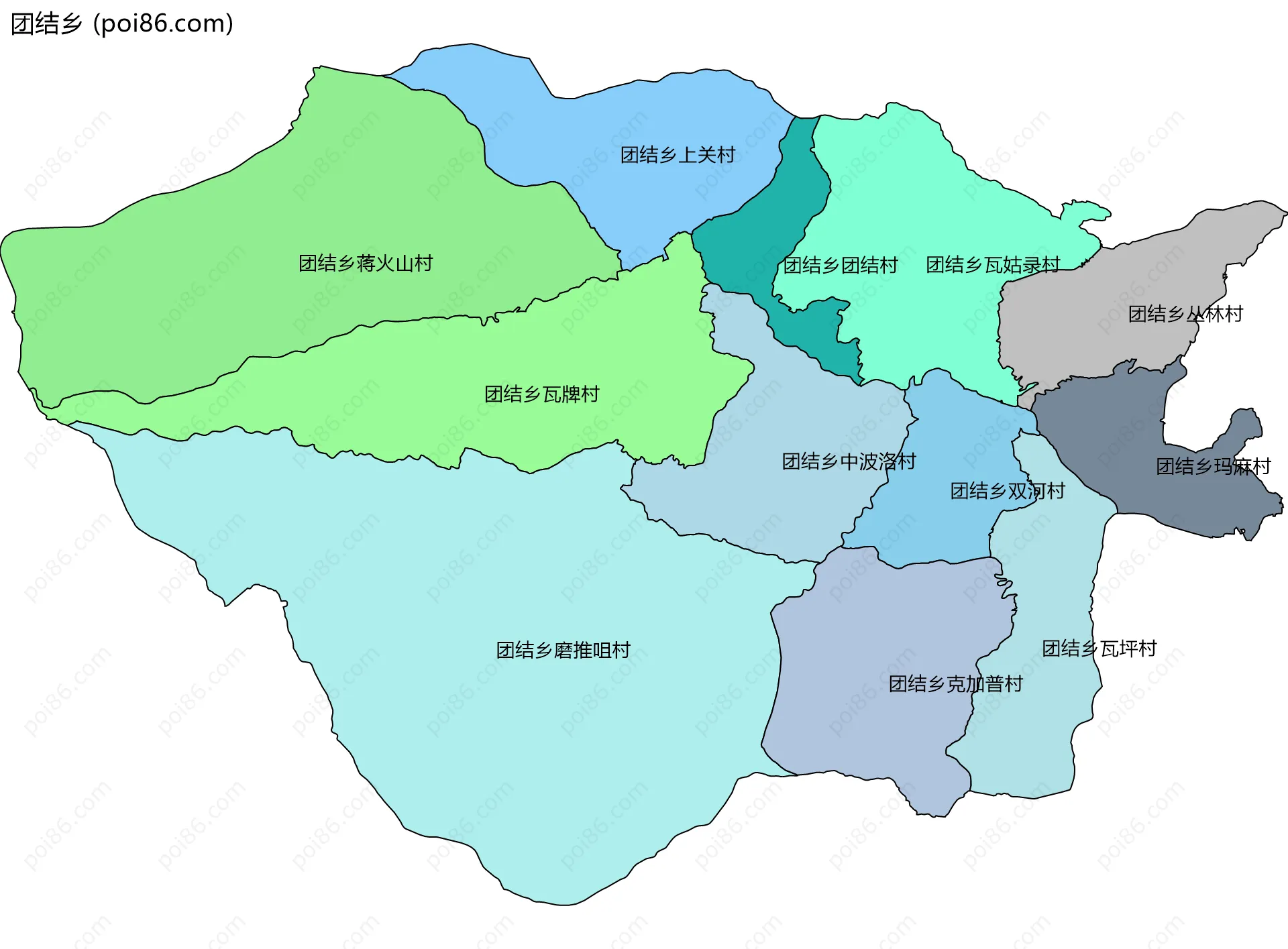 团结乡边界地图(五级行政区划)