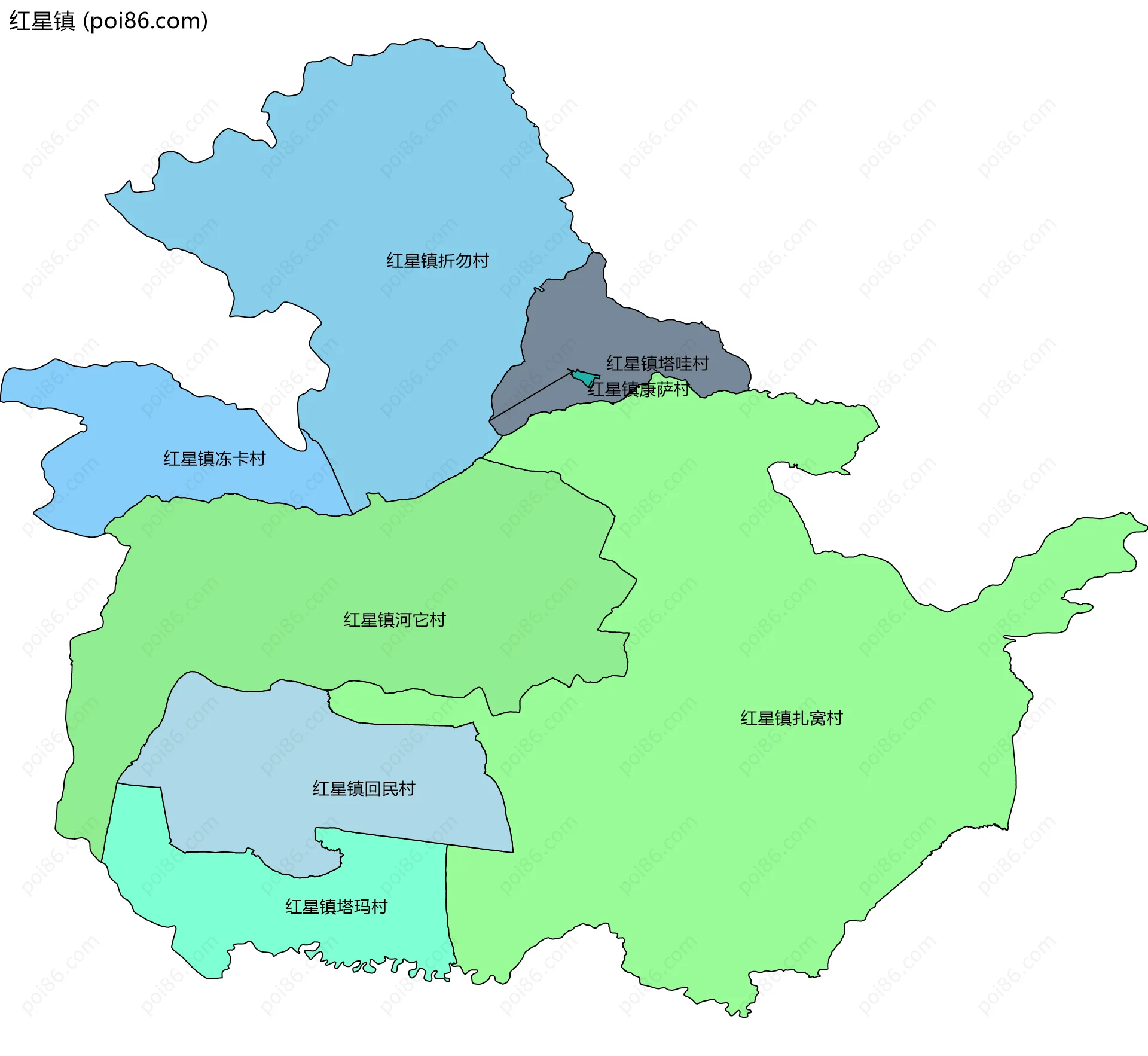 红星镇边界地图(五级行政区划)