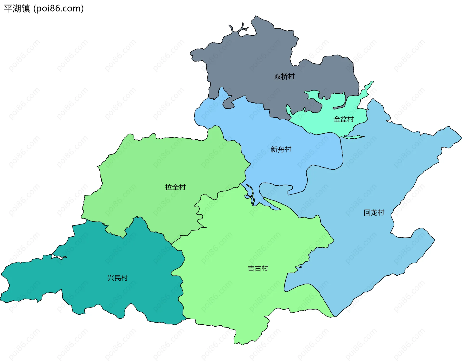 平湖镇边界地图(五级行政区划)