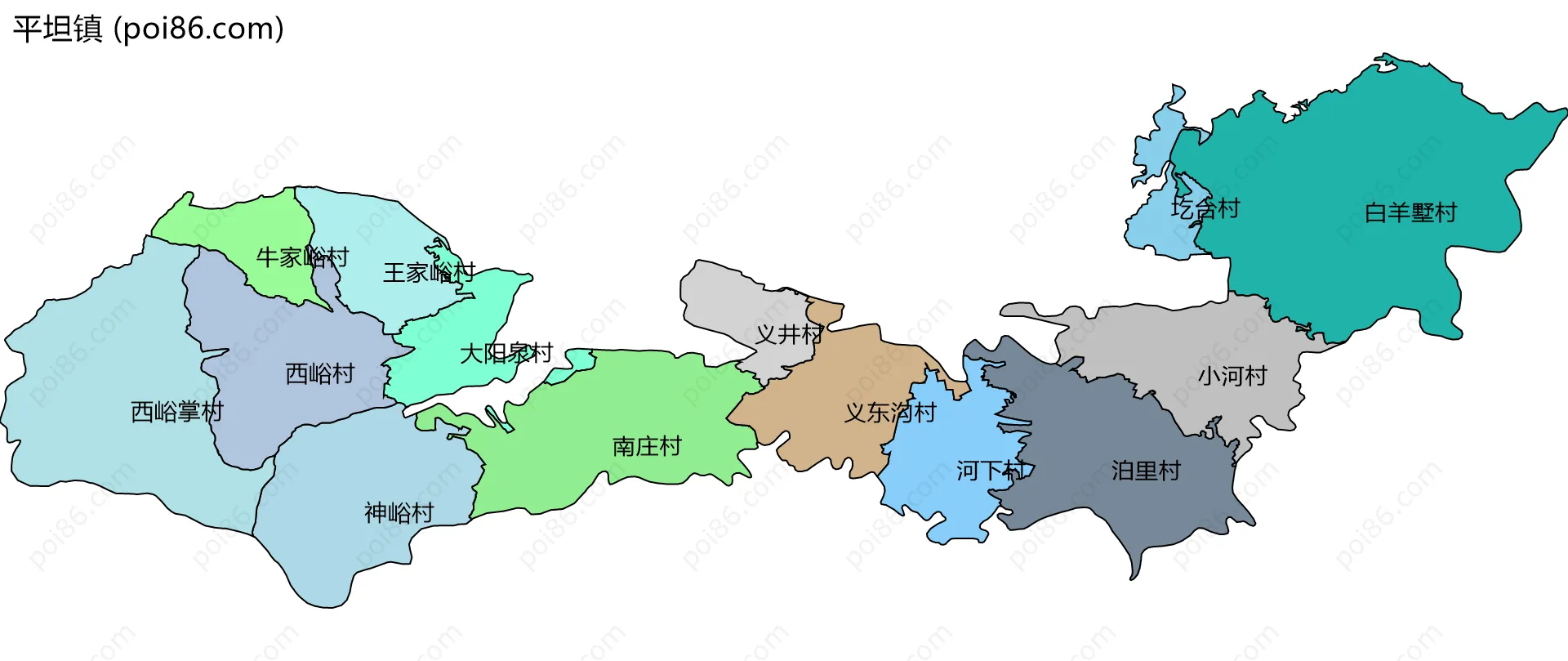 平坦镇边界地图(五级行政区划)