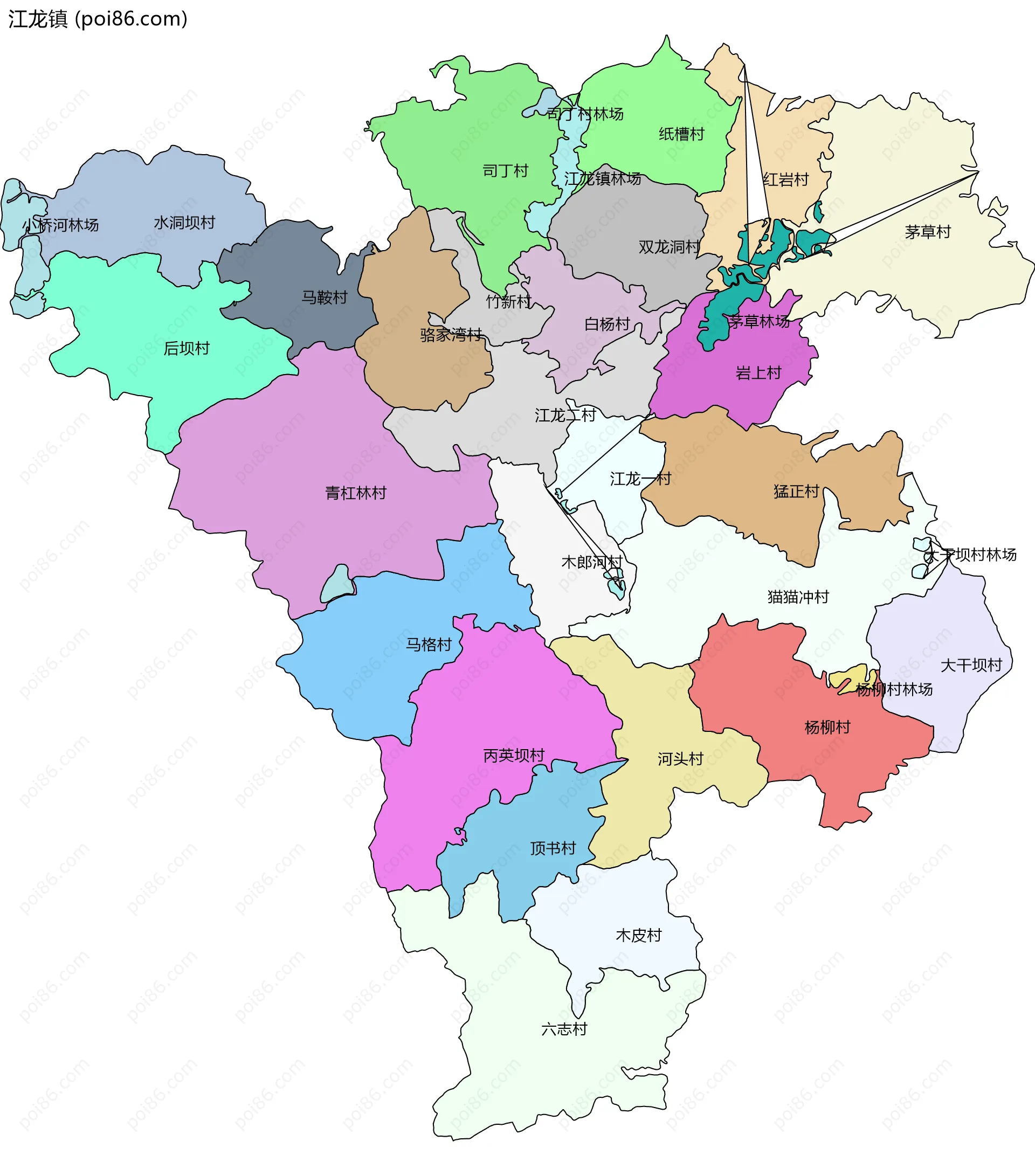 江龙镇边界地图(五级行政区划)