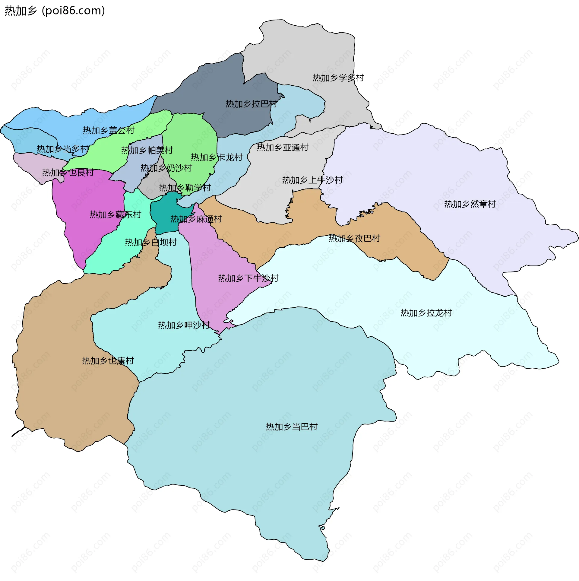 热加乡边界地图(五级行政区划)