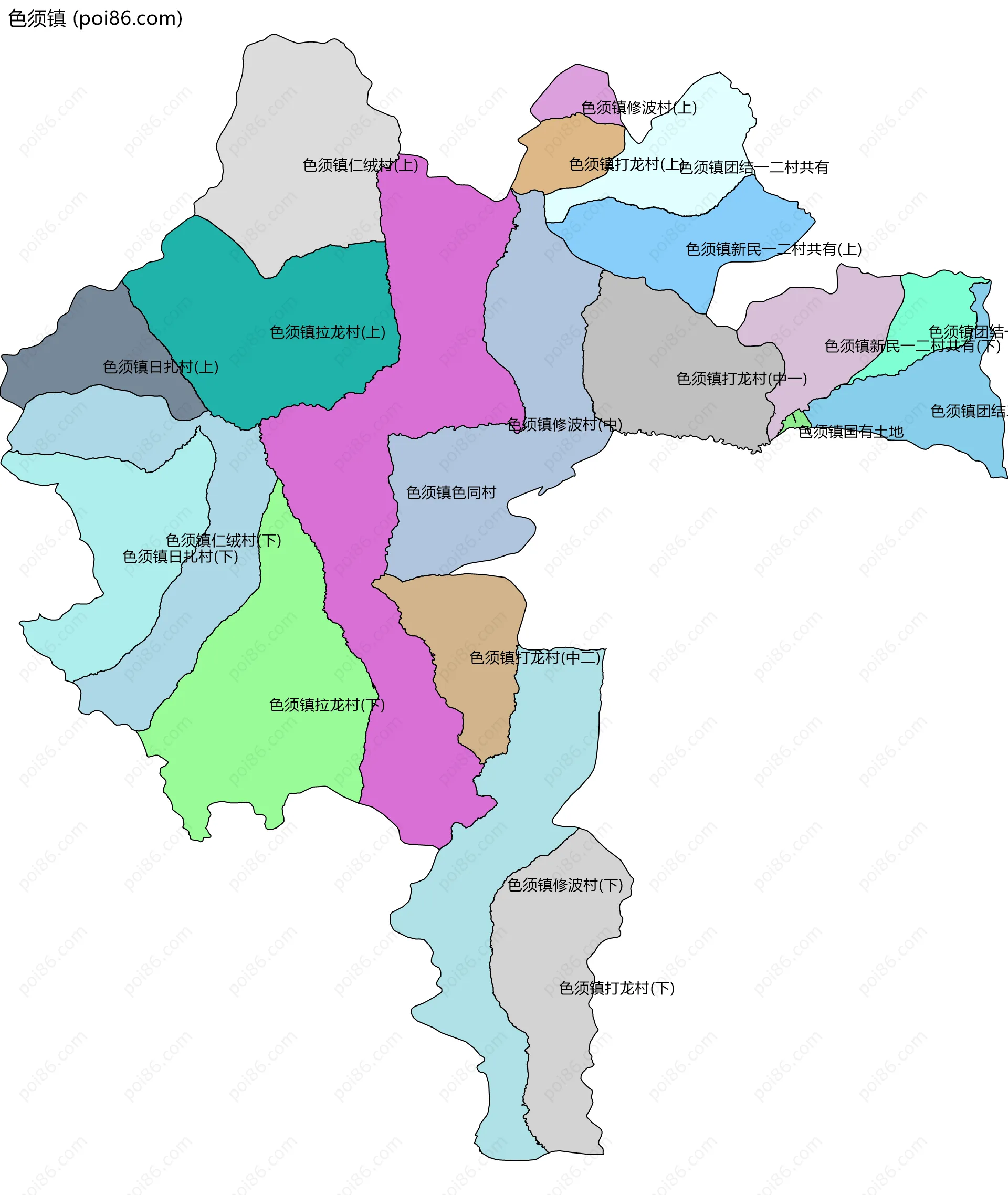 色须镇边界地图(五级行政区划)