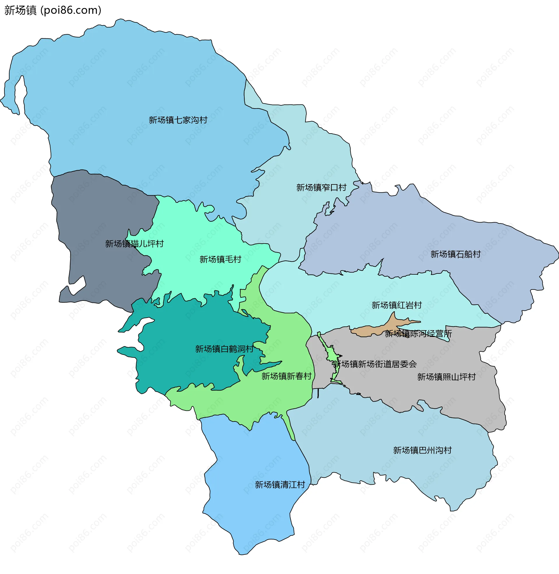 新场镇边界地图(五级行政区划)