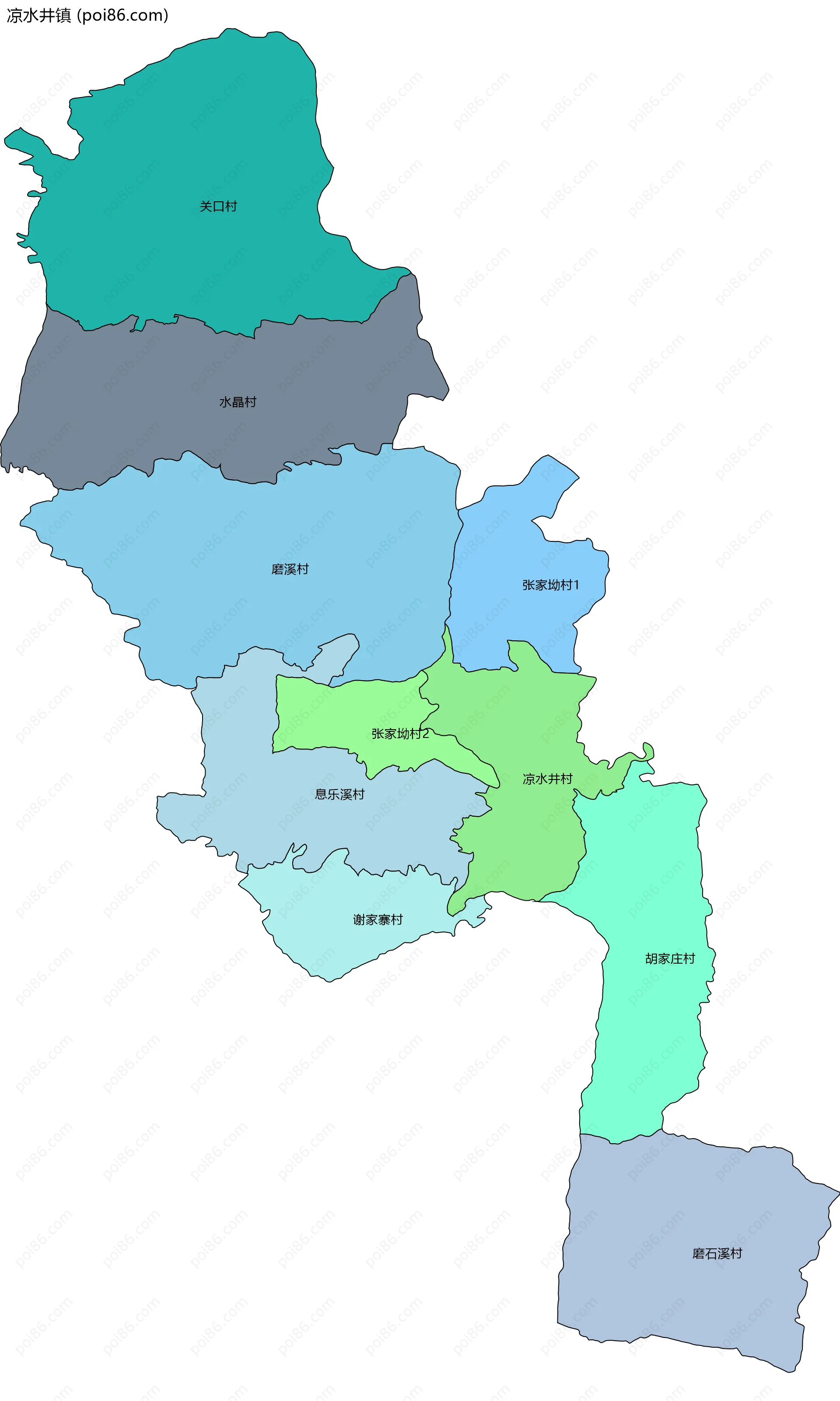 凉水井镇边界地图(五级行政区划)