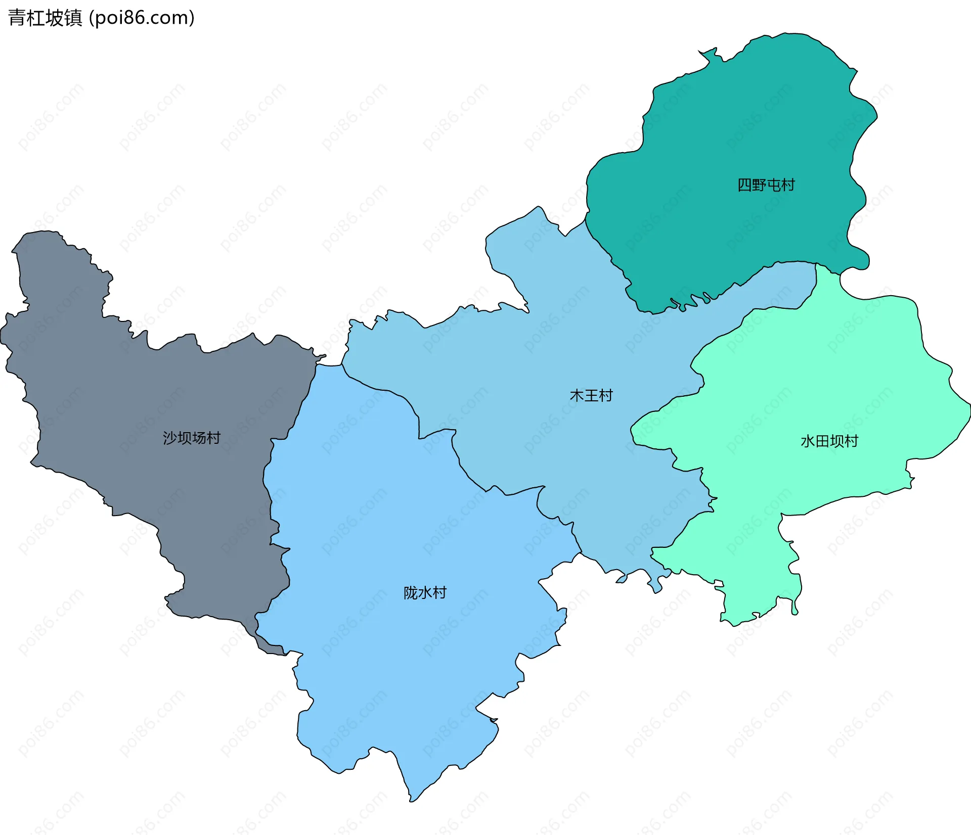 青杠坡镇边界地图(五级行政区划)