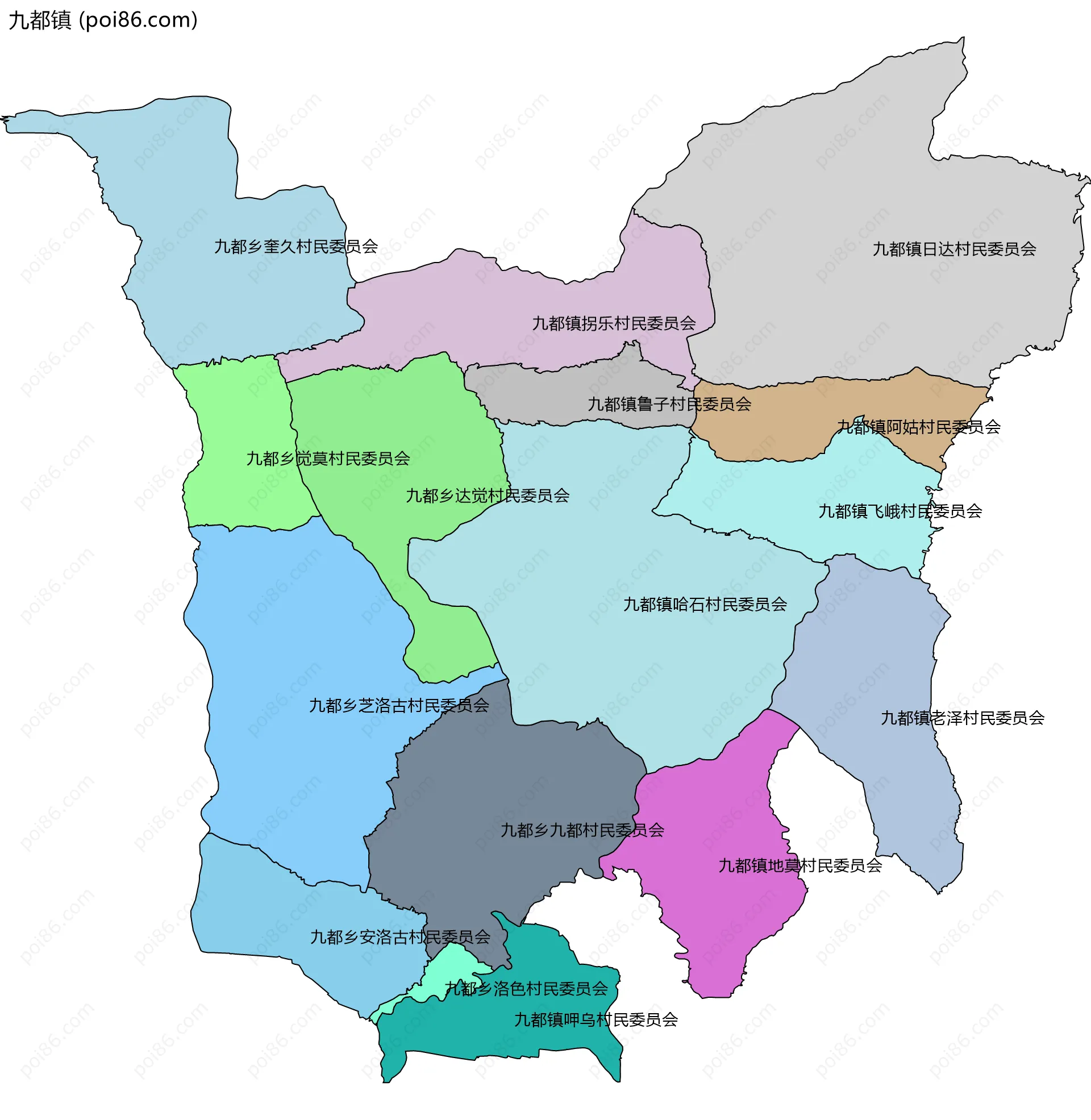 九都镇边界地图(五级行政区划)