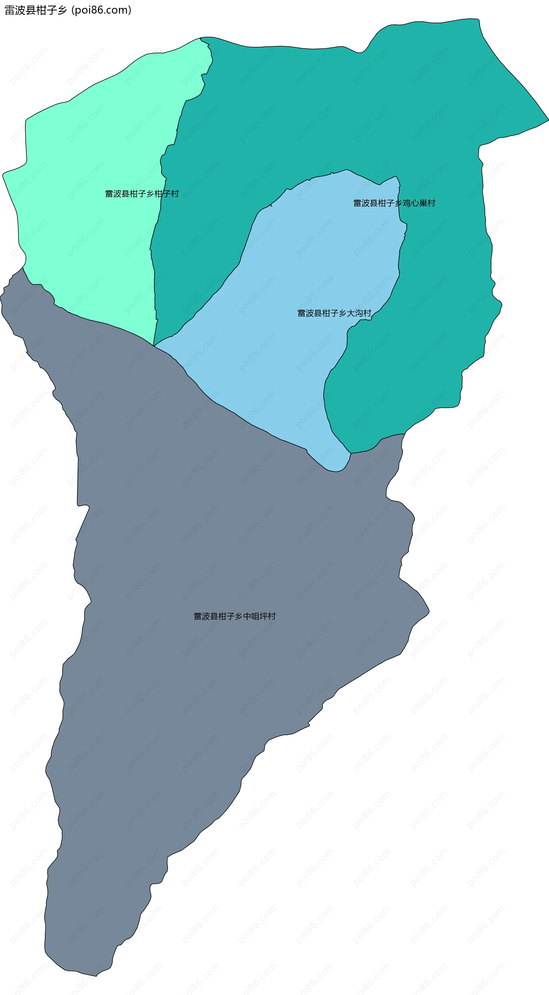 雷波县柑子乡边界地图(五级行政区划)