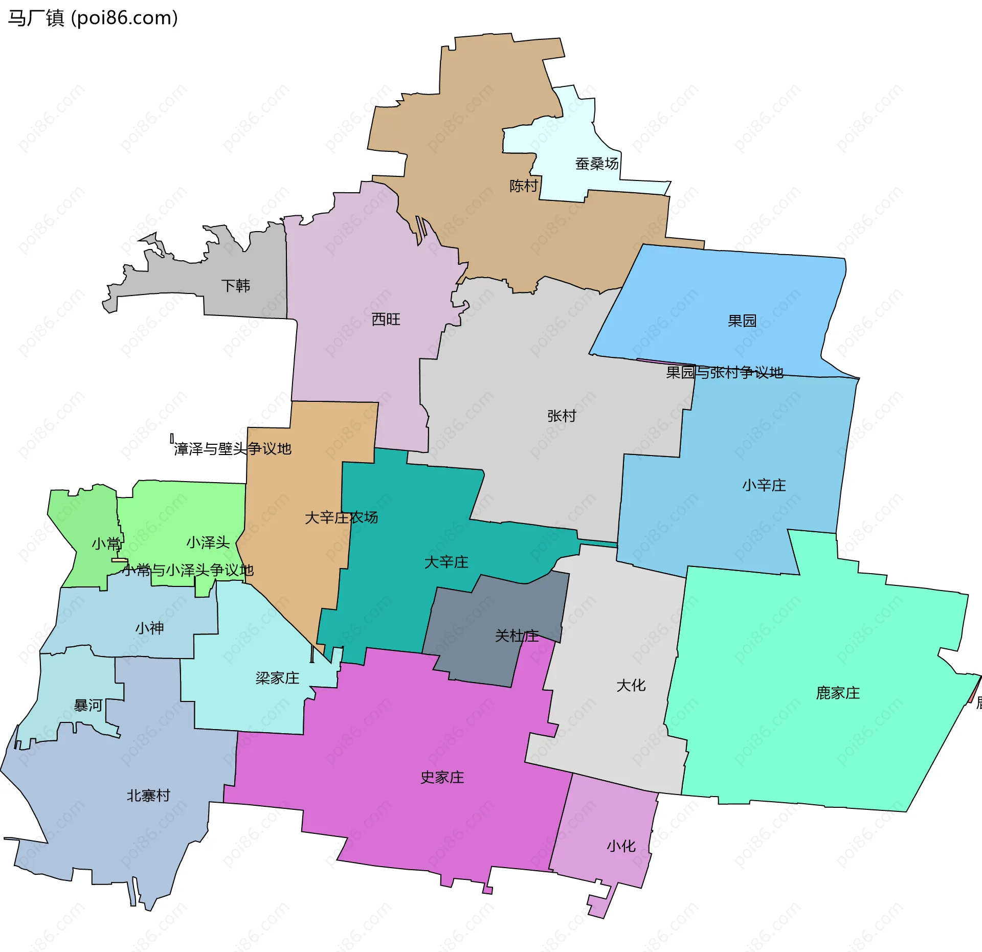 马厂镇边界地图(五级行政区划)