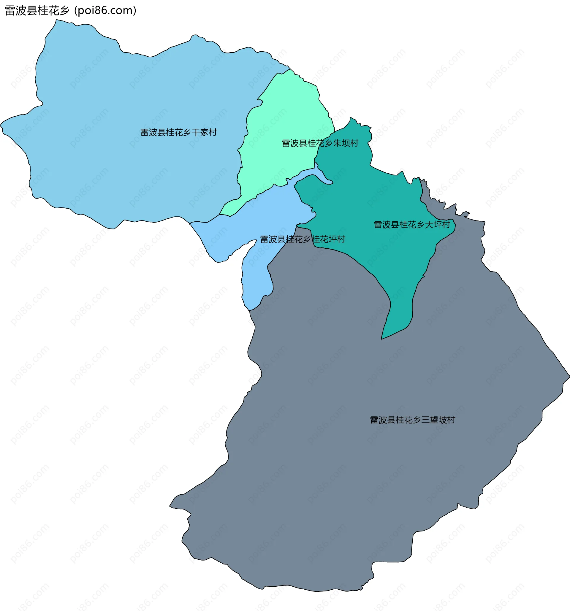 雷波县桂花乡边界地图(五级行政区划)