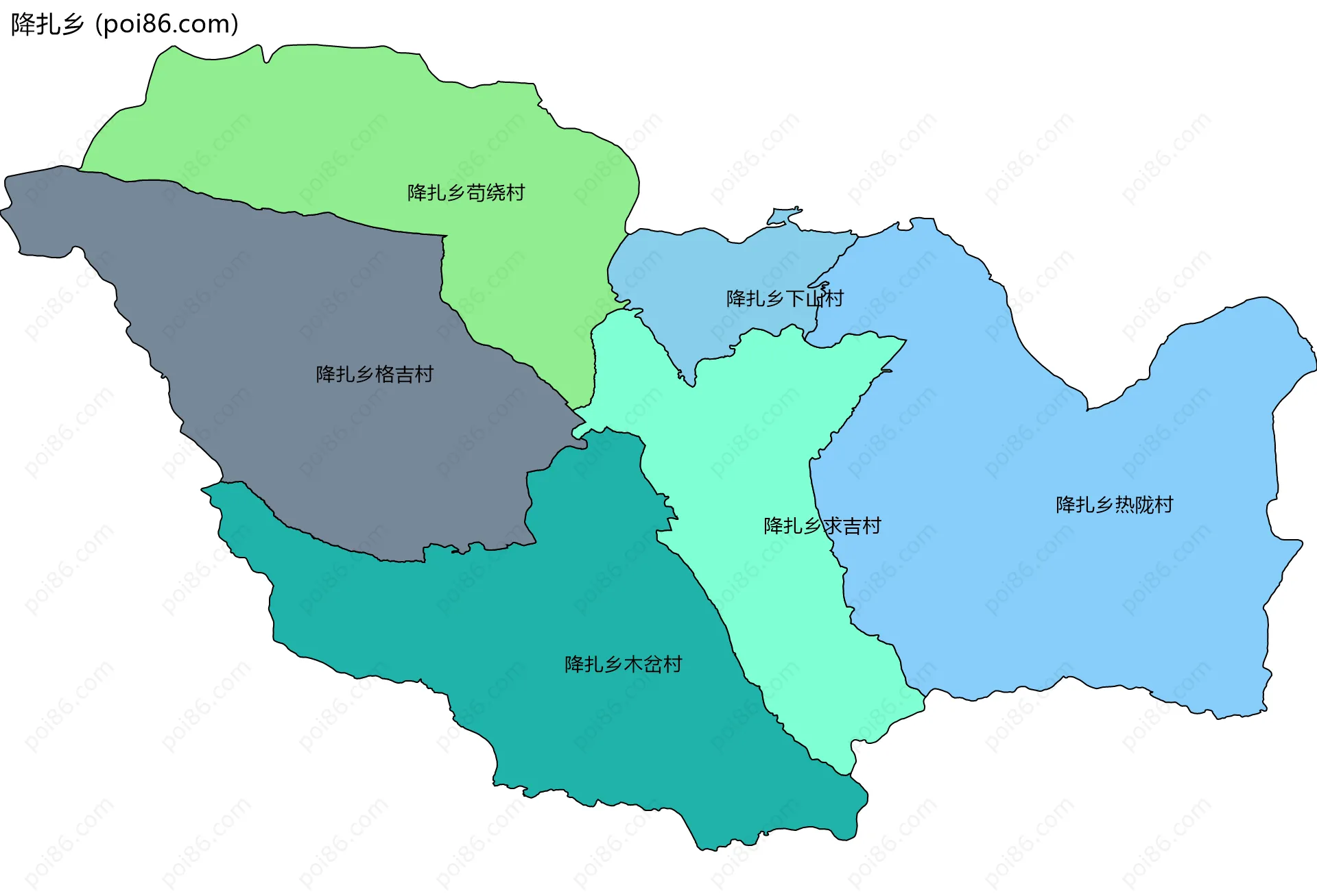 降扎乡边界地图(五级行政区划)