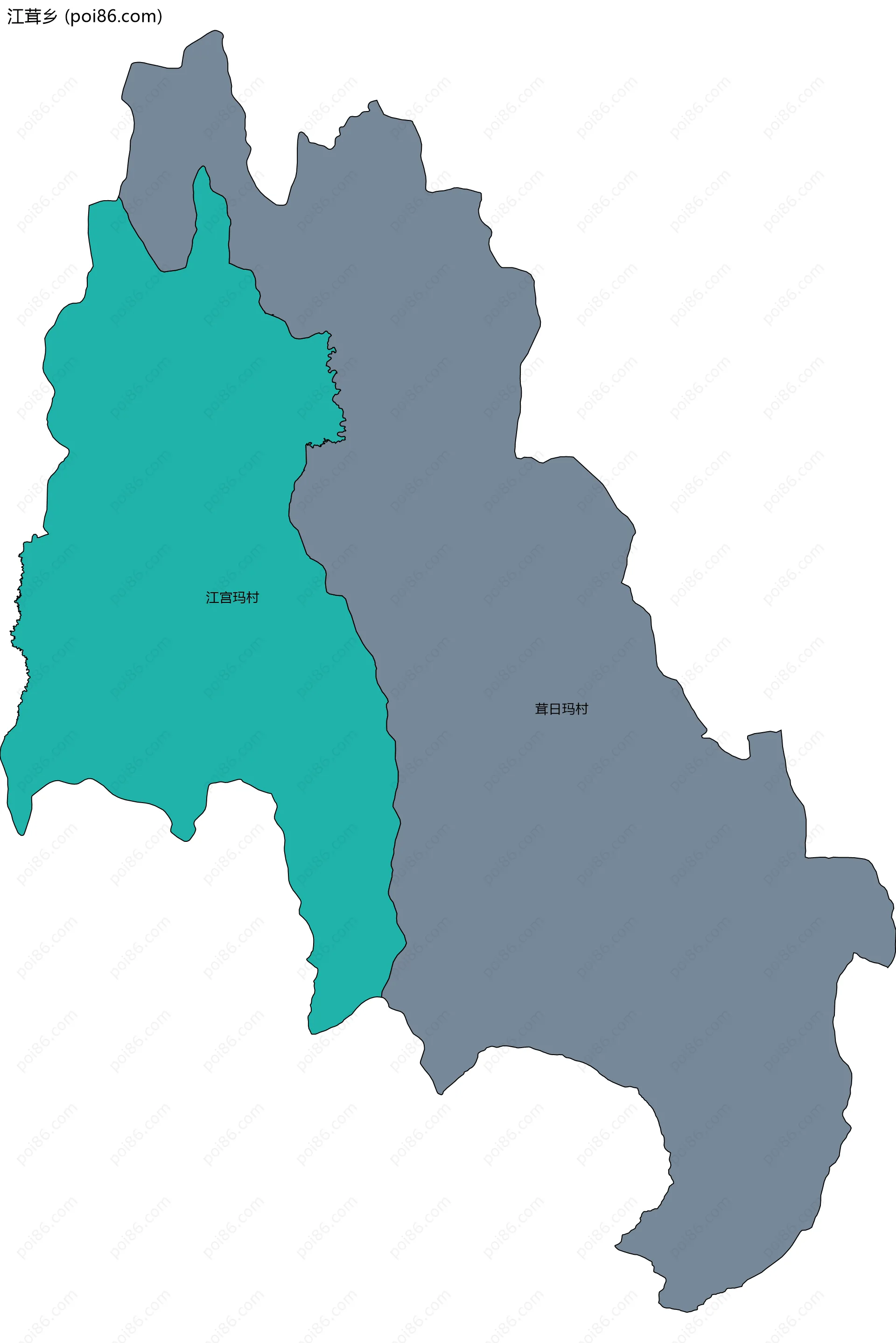 江茸乡边界地图(五级行政区划)