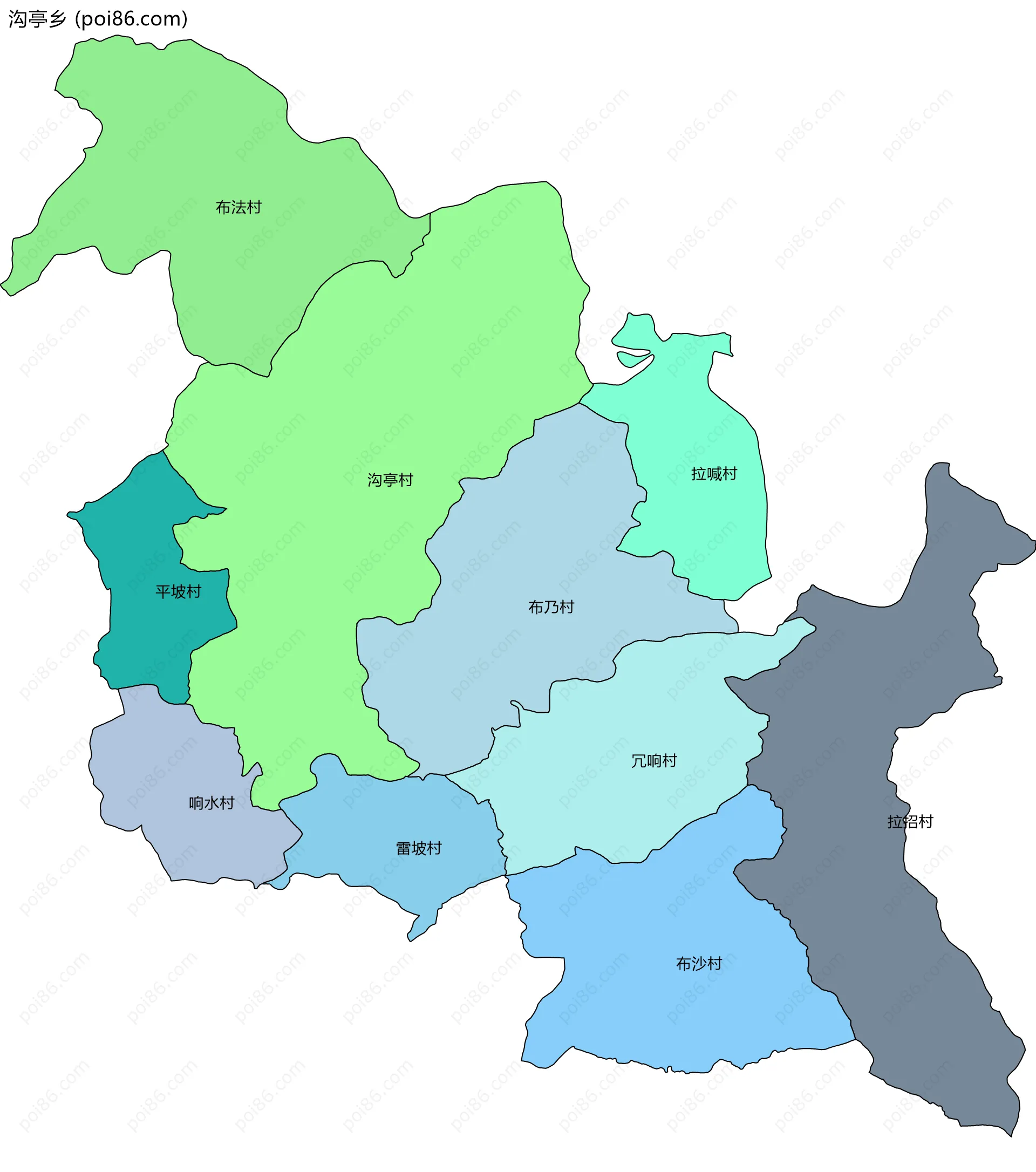 沟亭乡边界地图(五级行政区划)