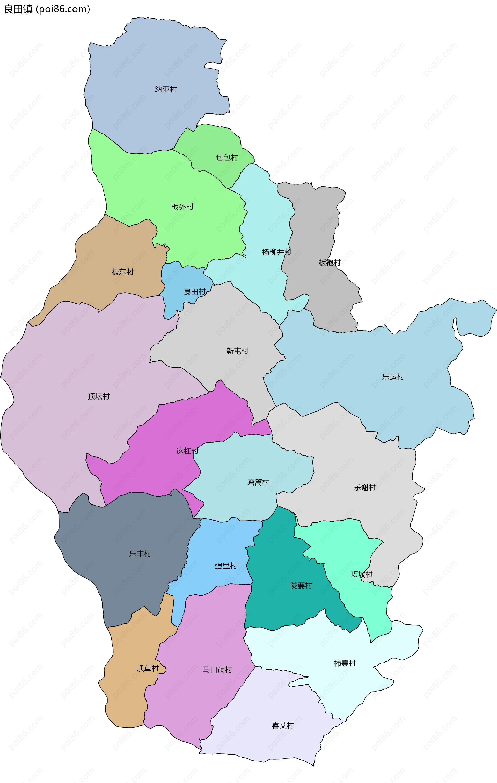 良田镇边界地图(五级行政区划)