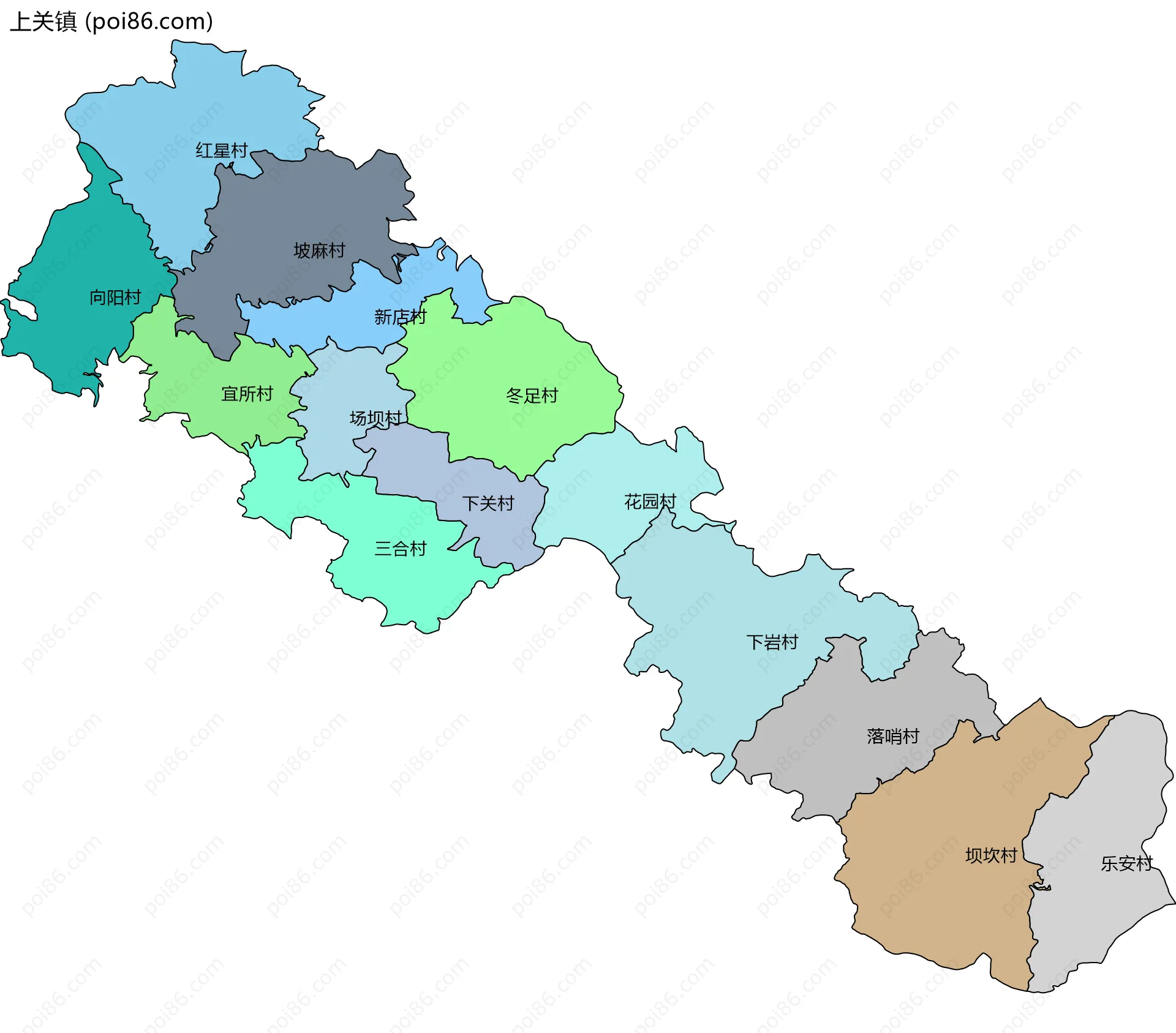 上关镇边界地图(五级行政区划)