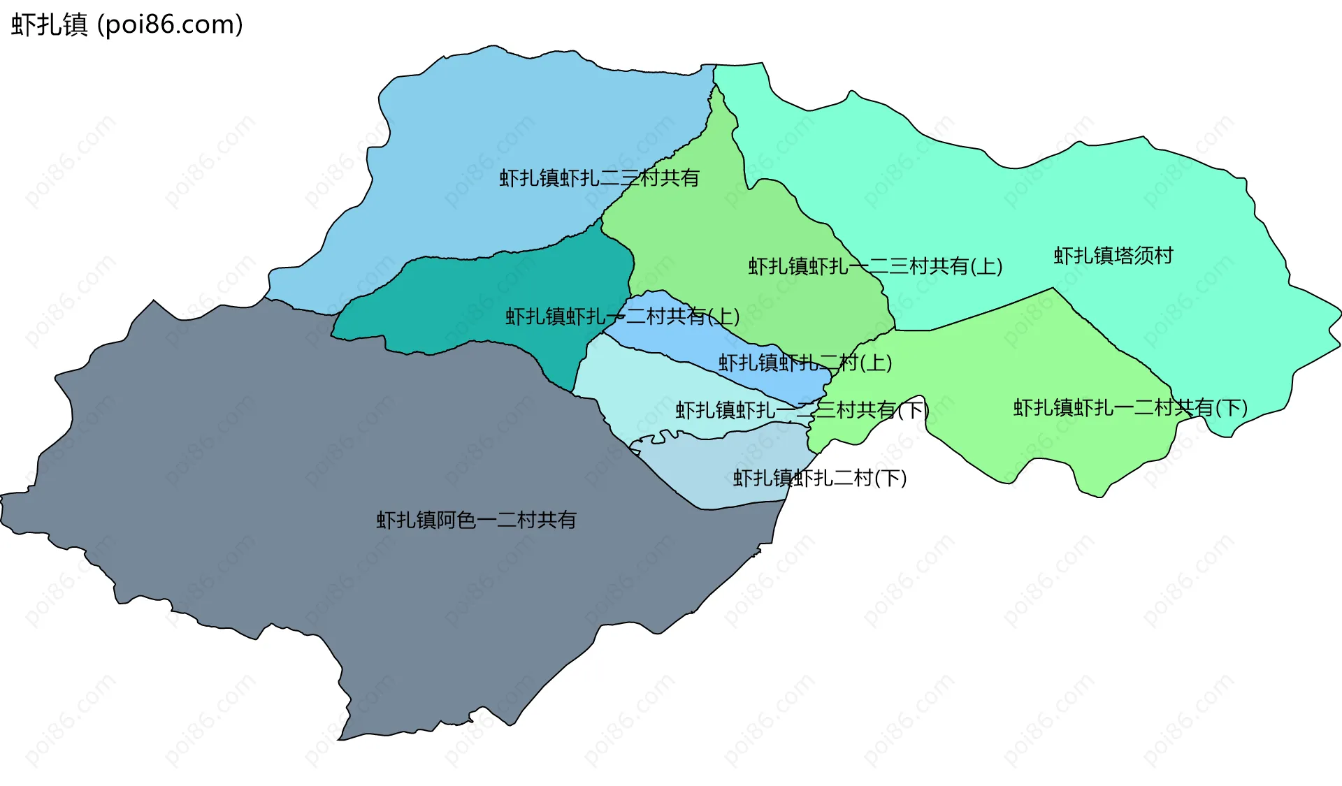 虾扎镇边界地图(五级行政区划)