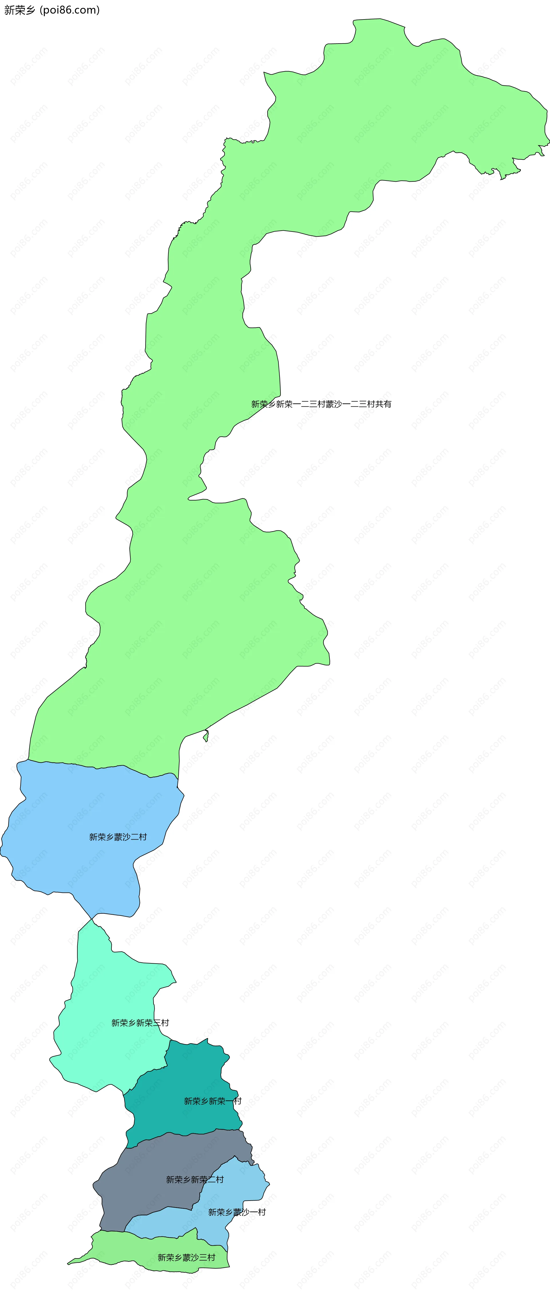 新荣乡边界地图(五级行政区划)