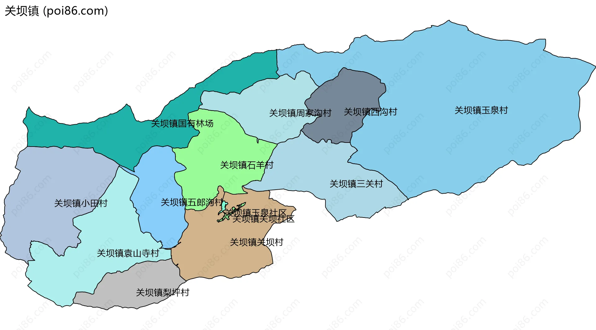 关坝镇边界地图(五级行政区划)