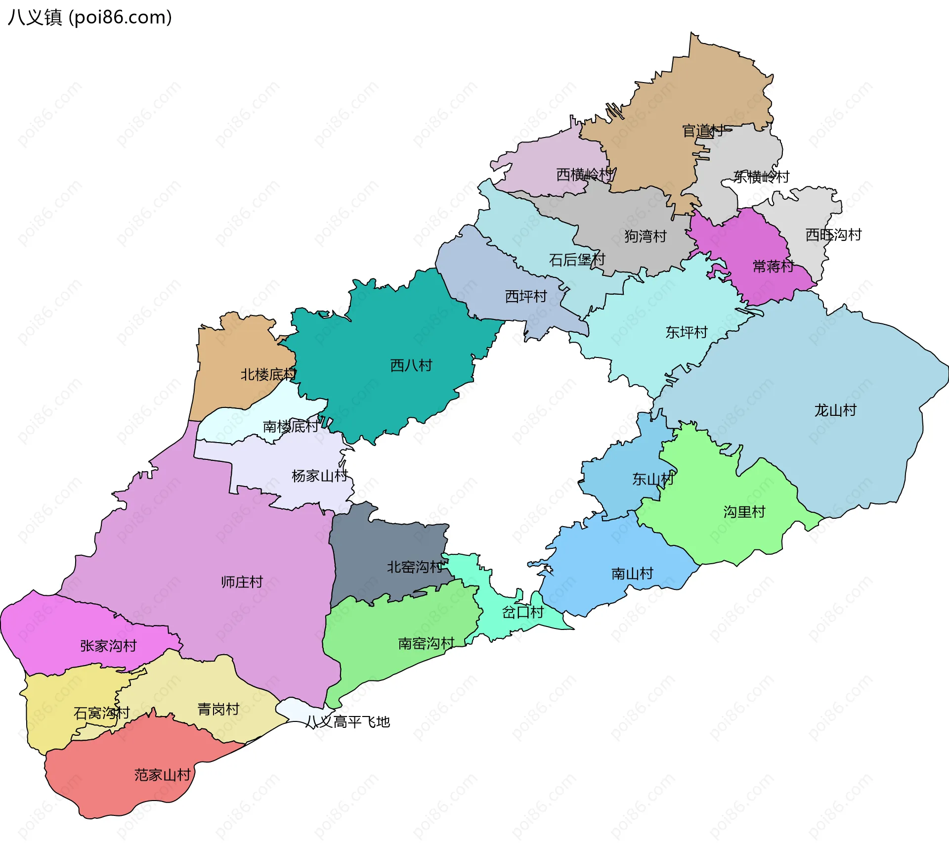 八义镇边界地图(五级行政区划)