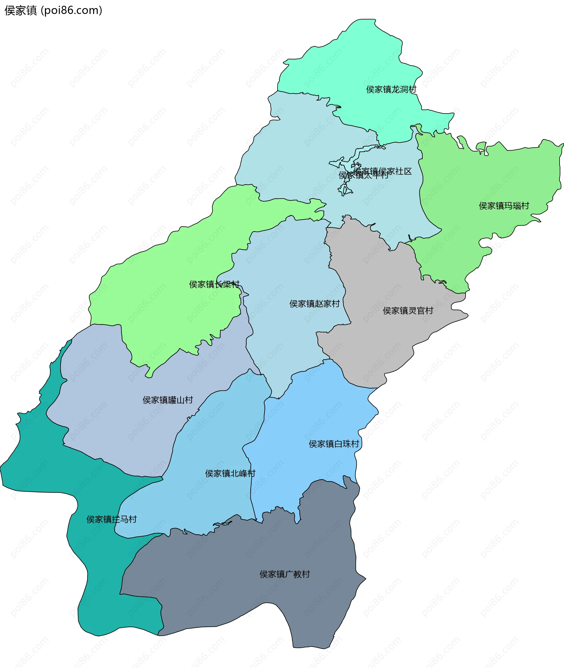 侯家镇边界地图(五级行政区划)