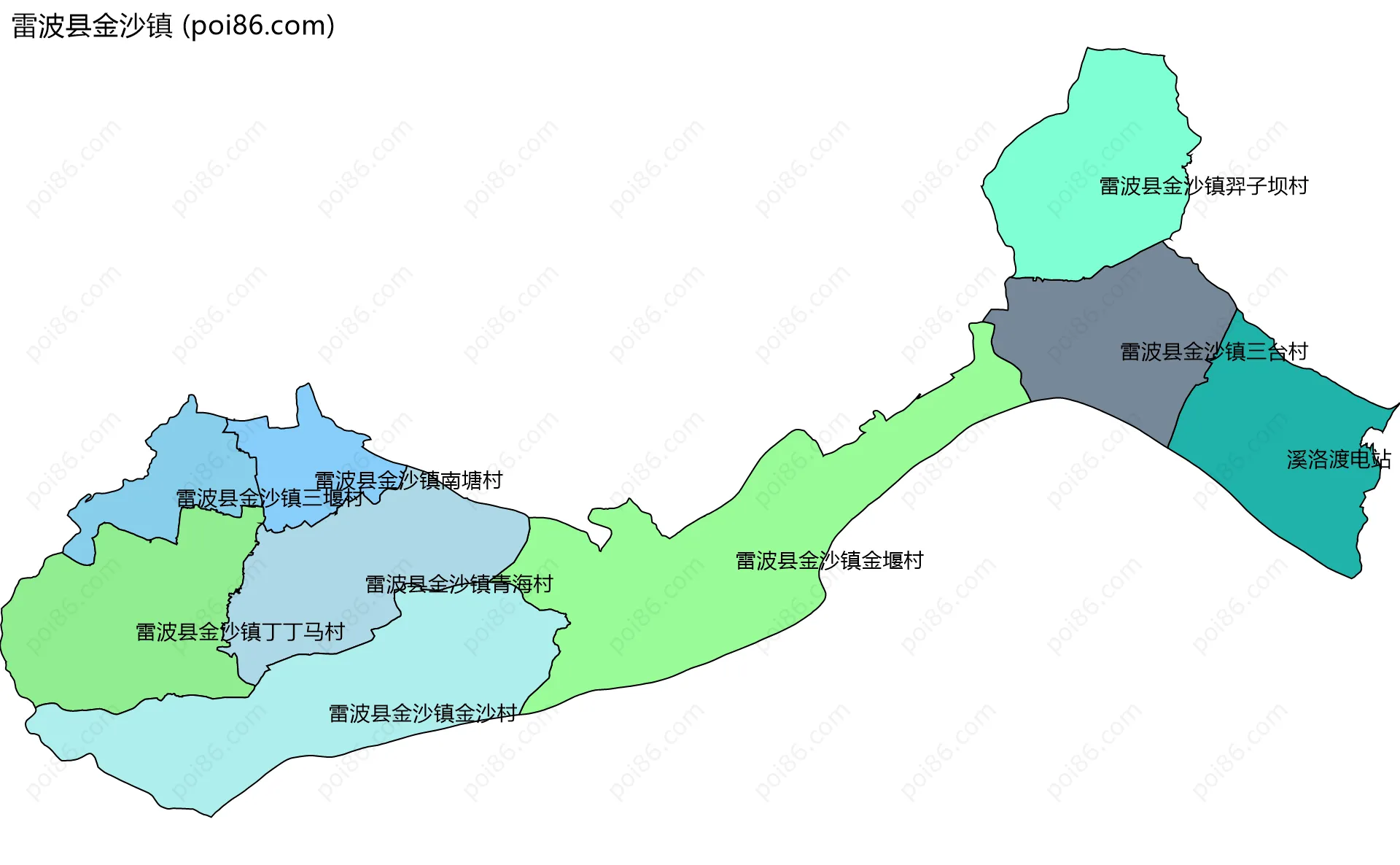 雷波县金沙镇边界地图(五级行政区划)
