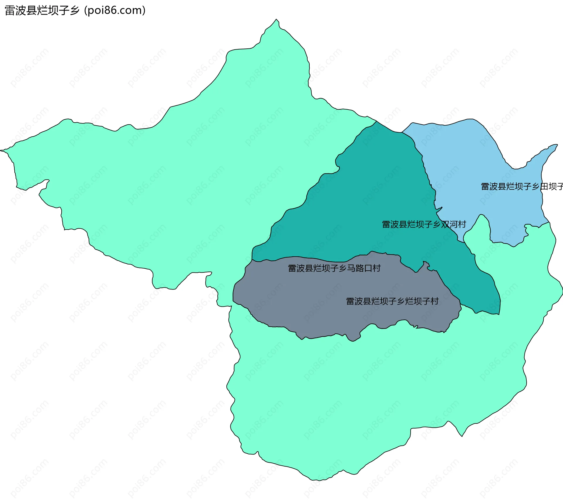 雷波县烂坝子乡边界地图(五级行政区划)