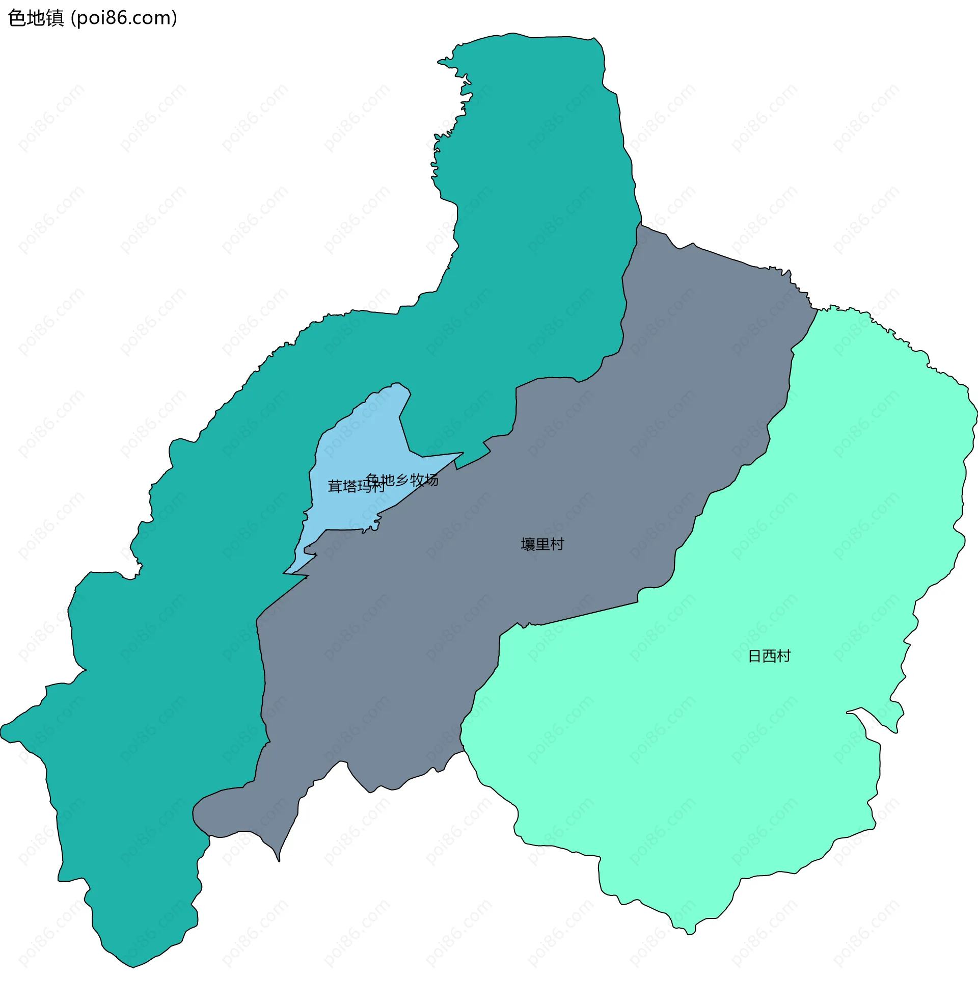 色地镇边界地图(五级行政区划)