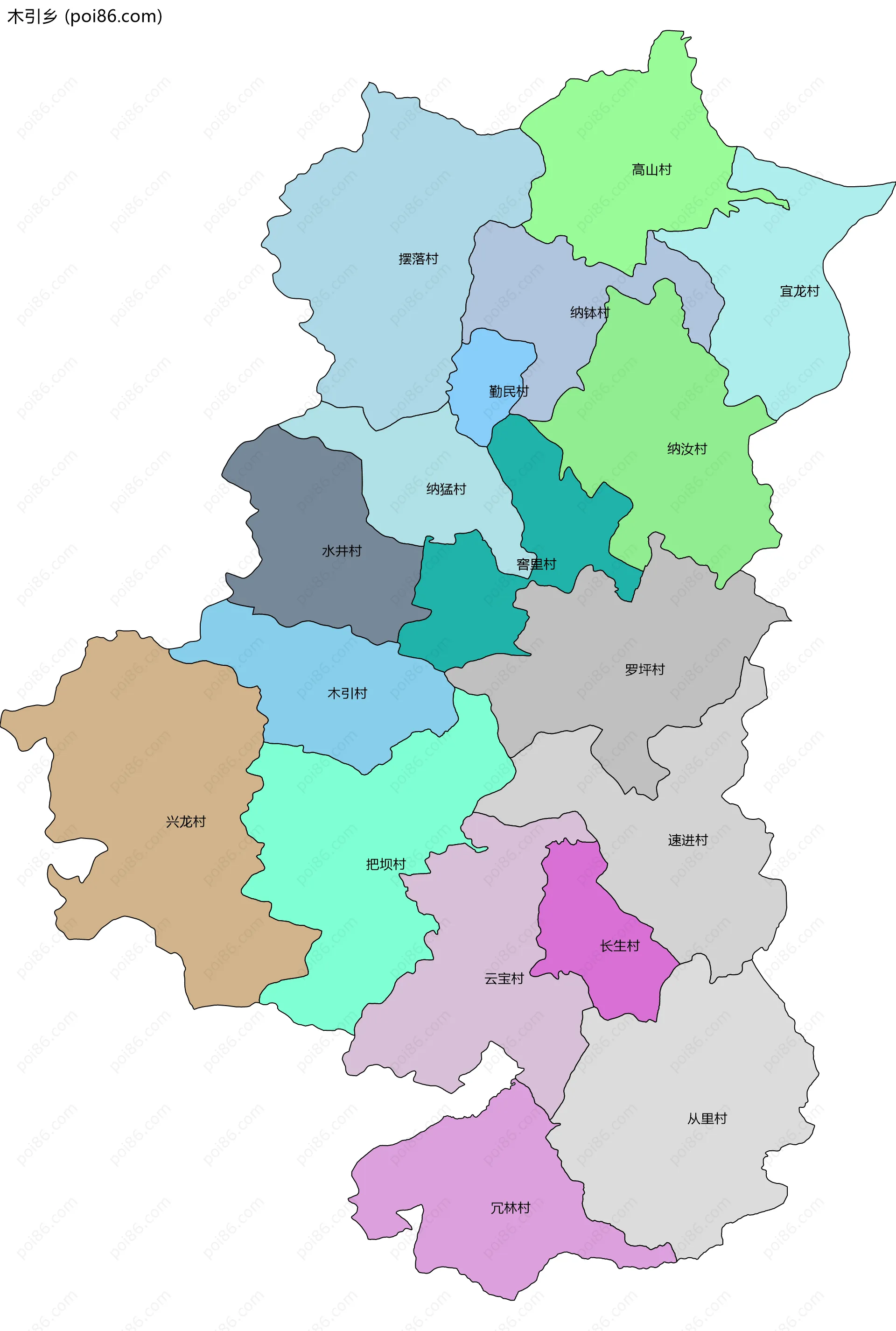 木引乡边界地图(五级行政区划)