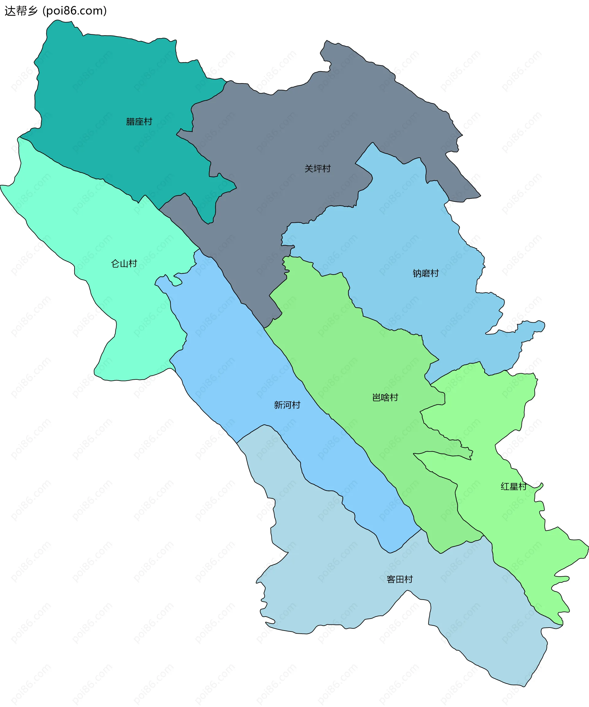 达帮乡边界地图(五级行政区划)