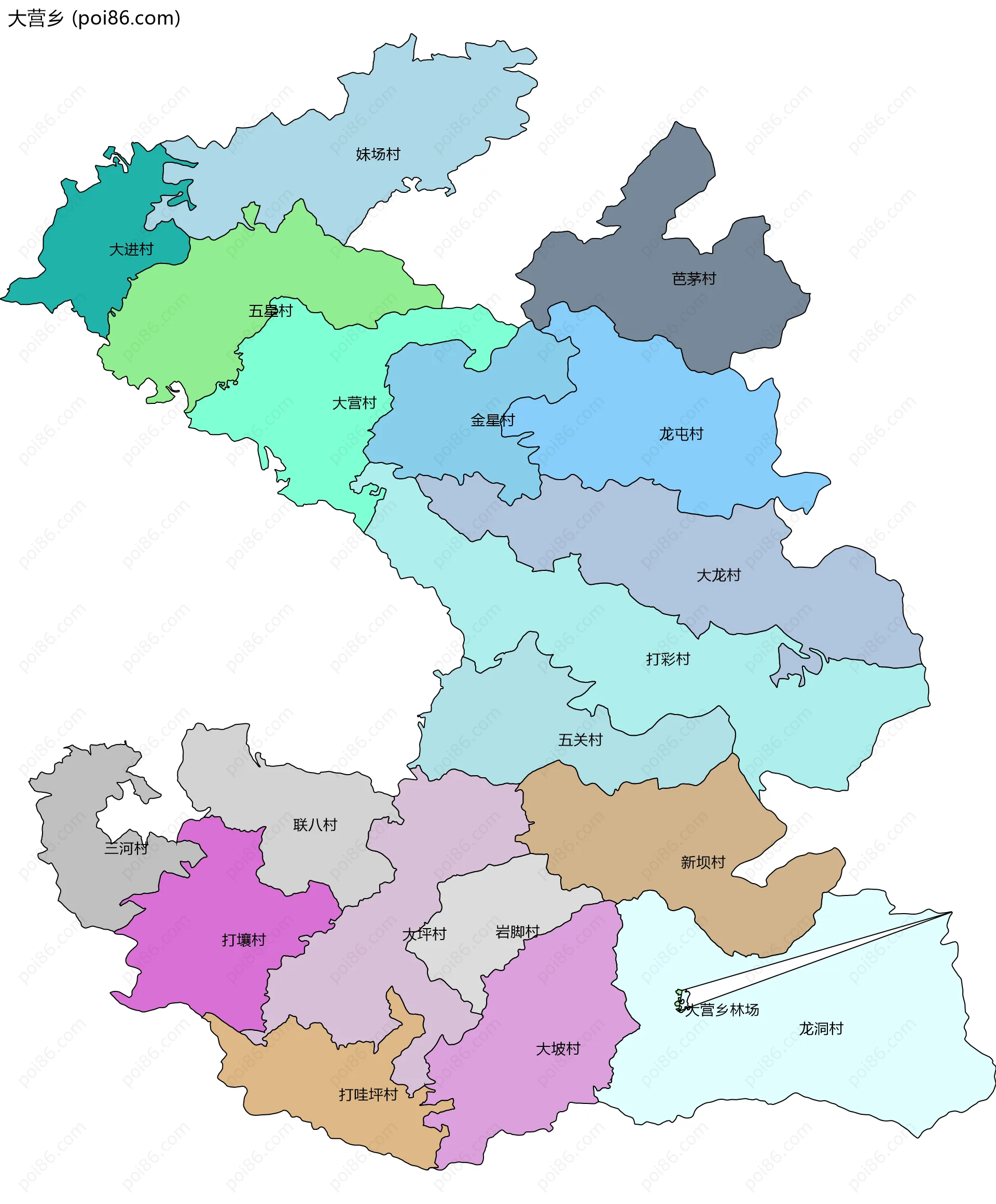 大营乡边界地图(五级行政区划)