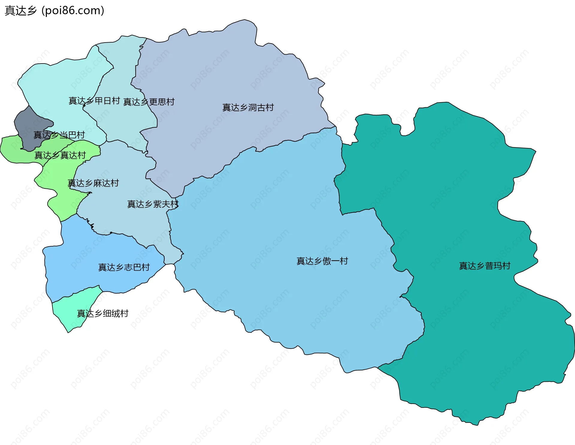 真达乡边界地图(五级行政区划)