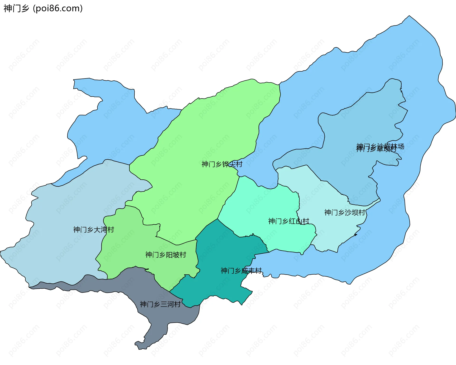 神门乡边界地图(五级行政区划)