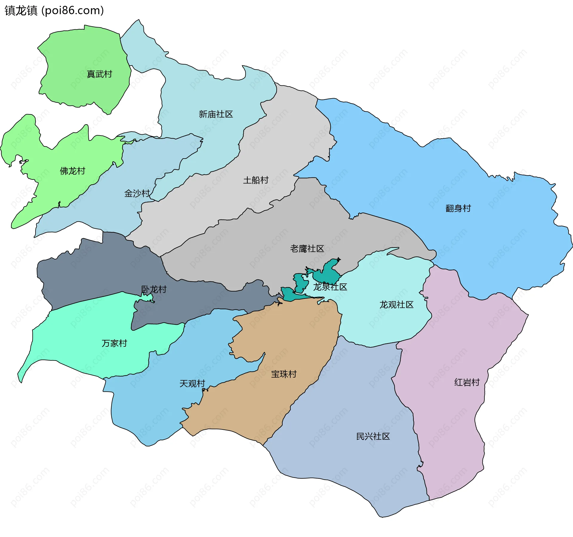 镇龙镇边界地图(五级行政区划)