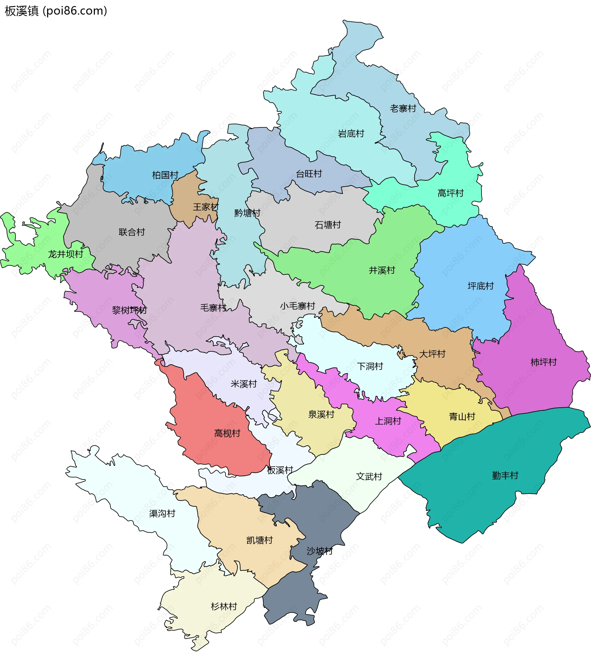 板溪镇边界地图(五级行政区划)