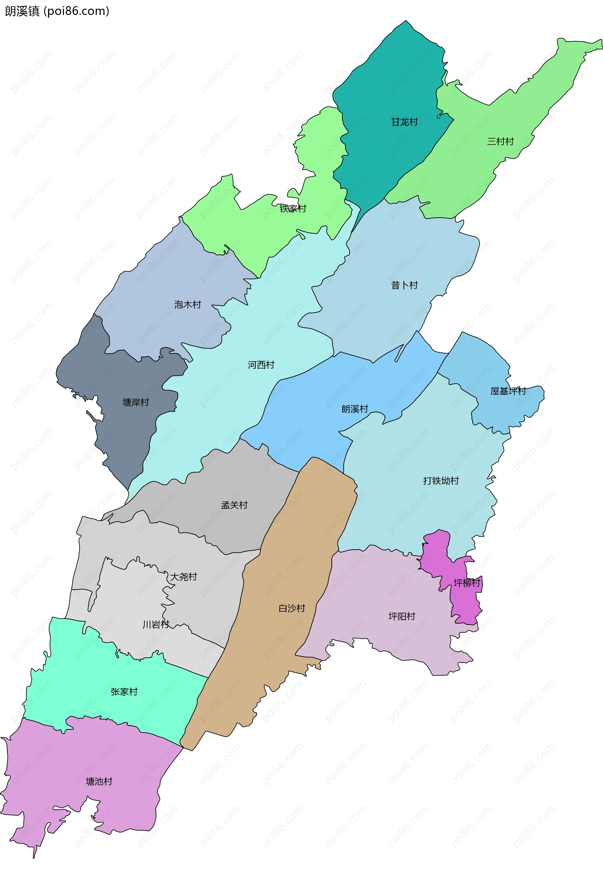 朗溪镇边界地图(五级行政区划)