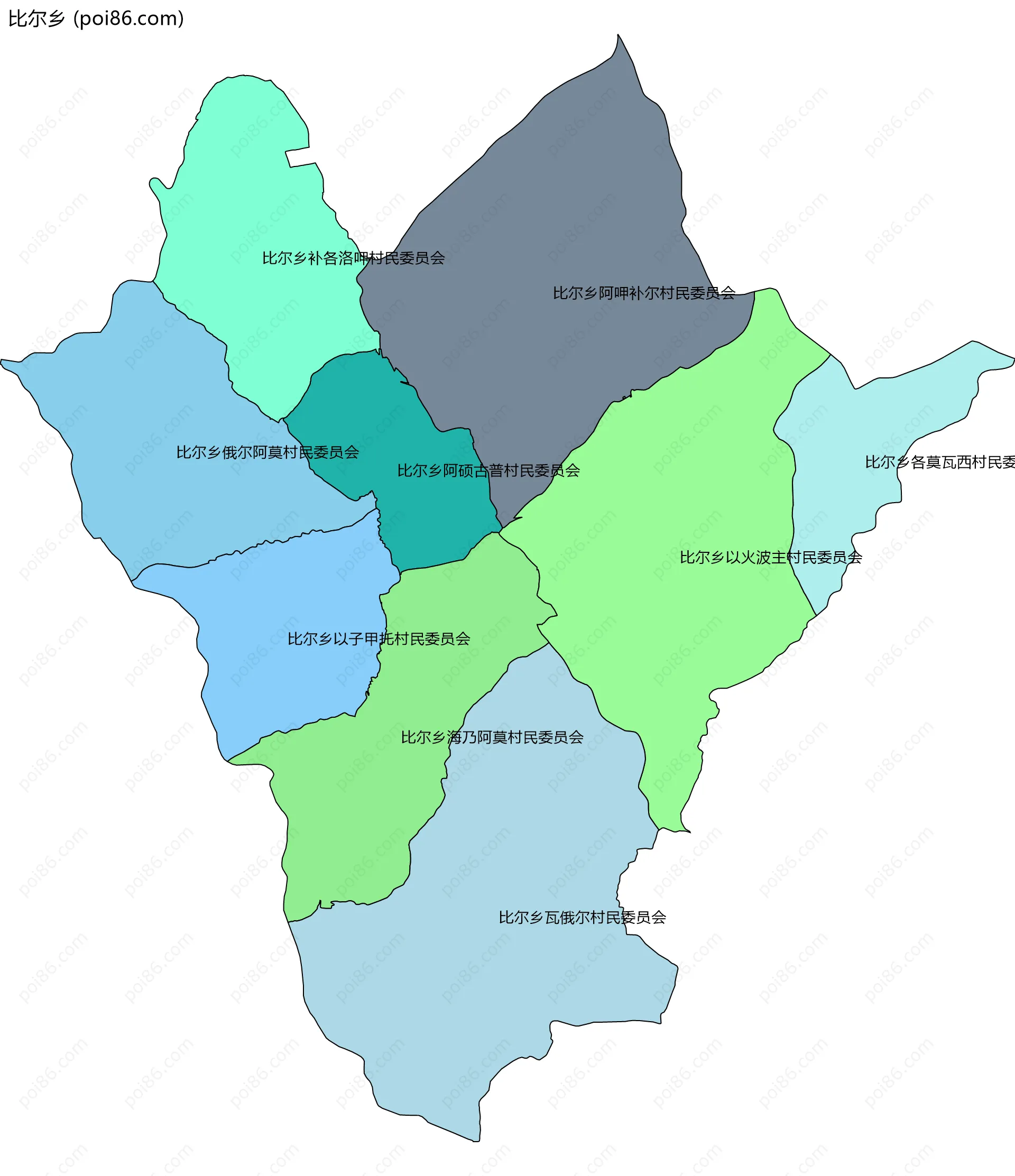 比尔乡边界地图(五级行政区划)