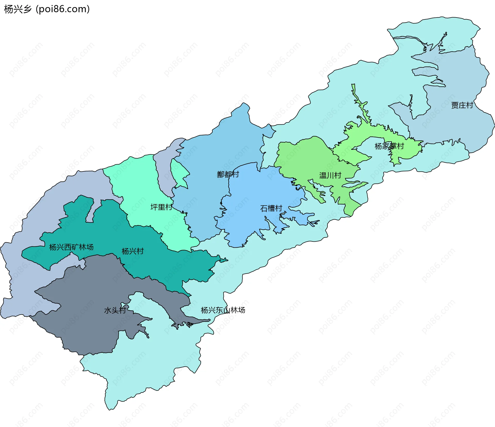 杨兴乡边界地图(五级行政区划)