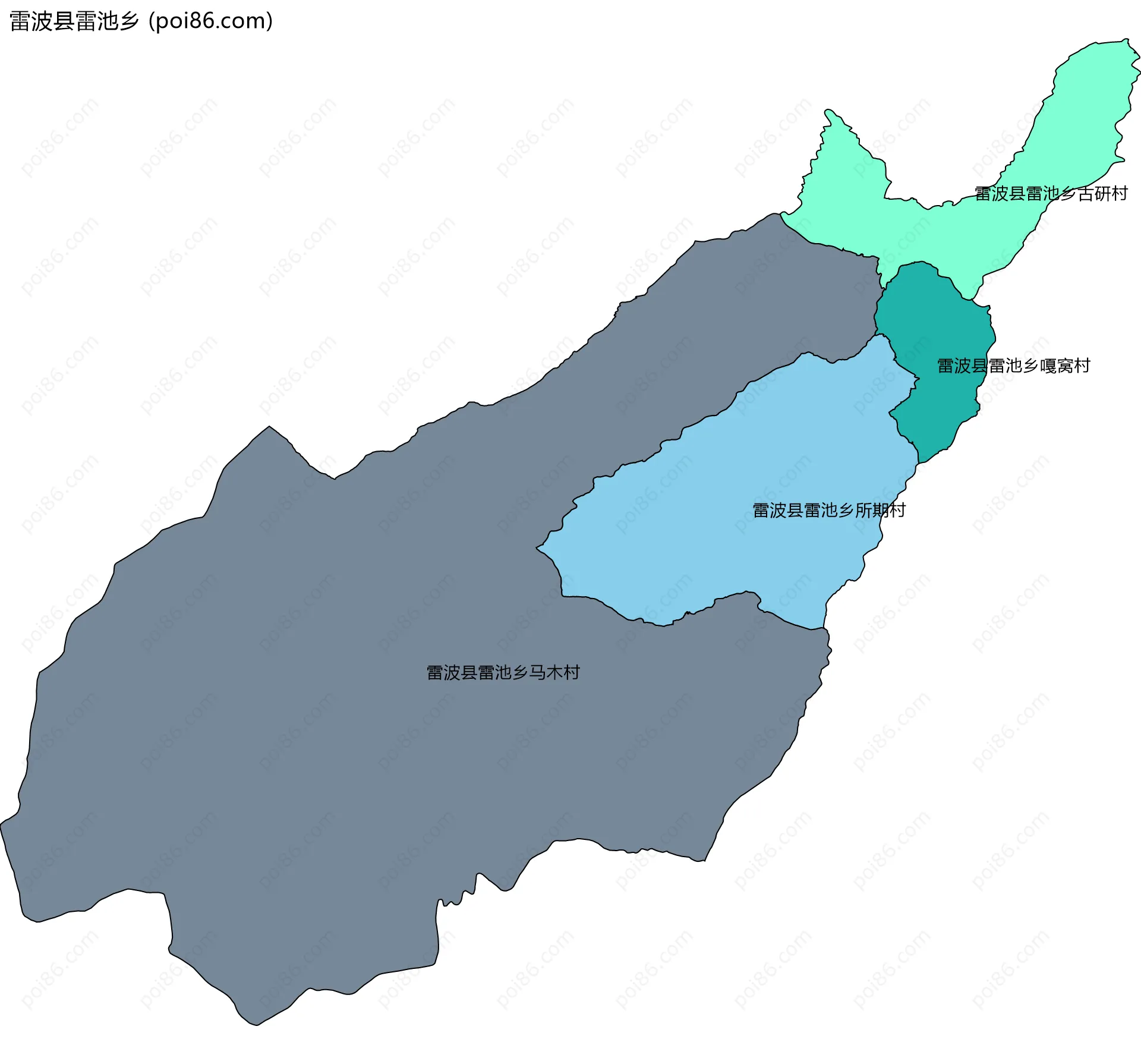 雷波县雷池乡边界地图(五级行政区划)