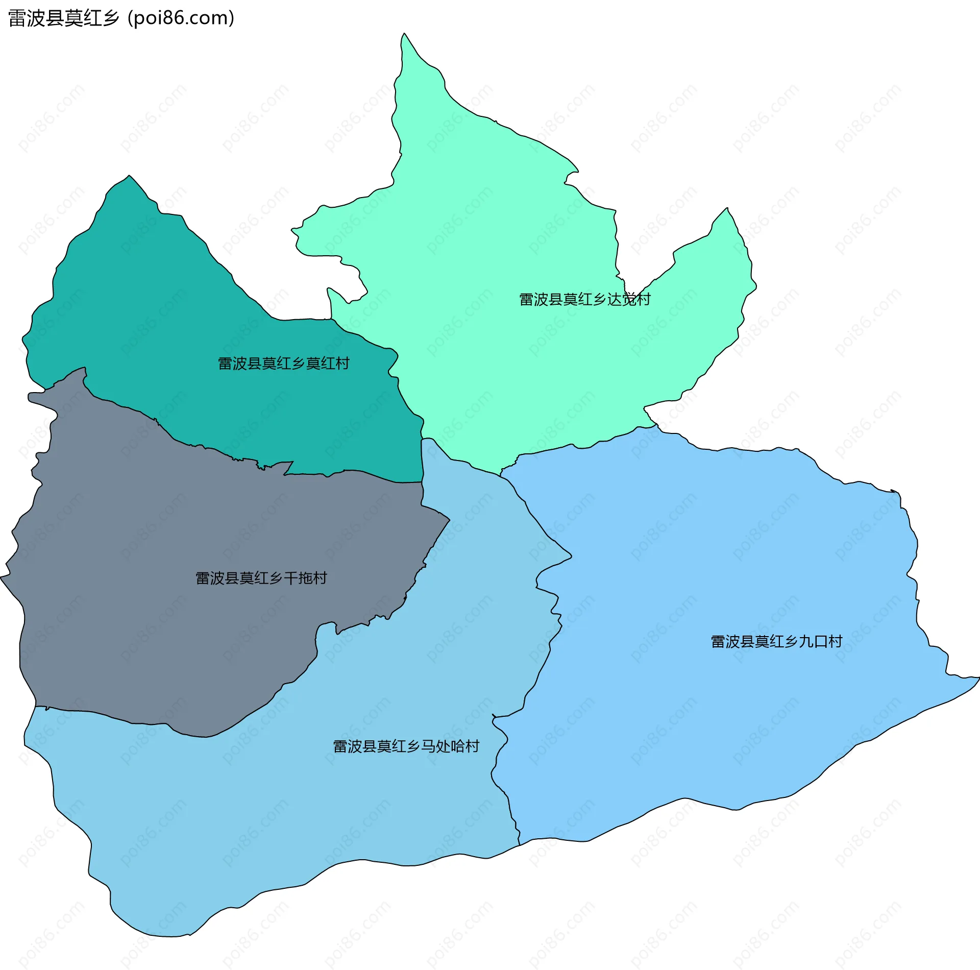 雷波县莫红乡边界地图(五级行政区划)