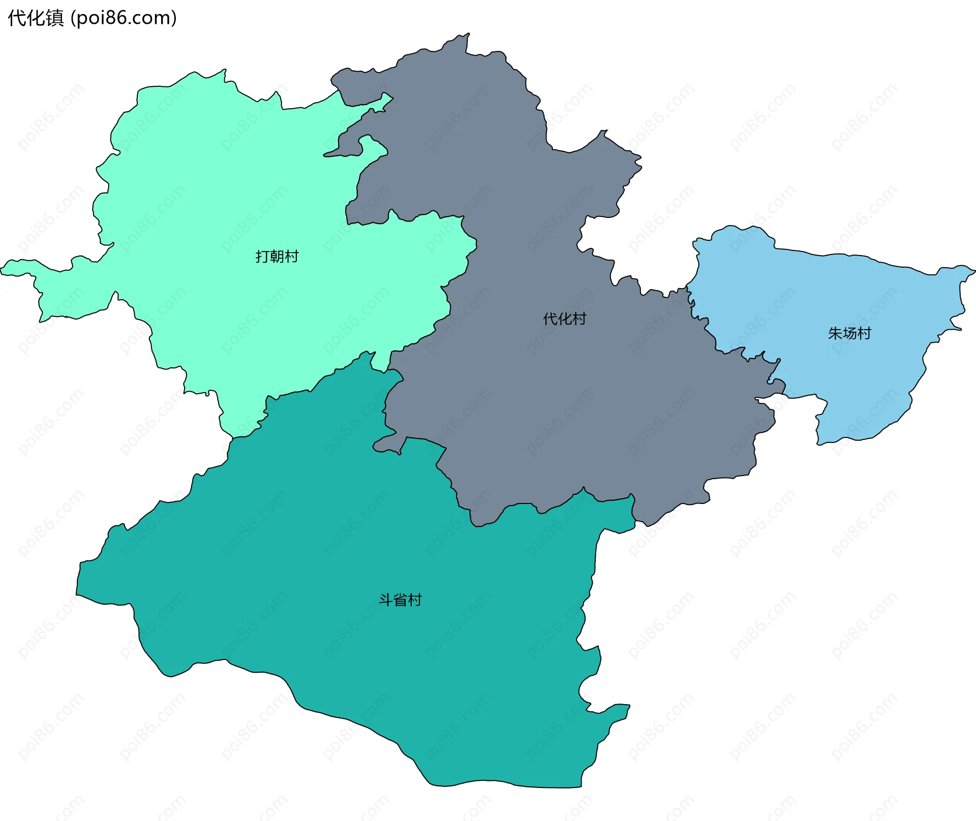 代化镇边界地图(五级行政区划)