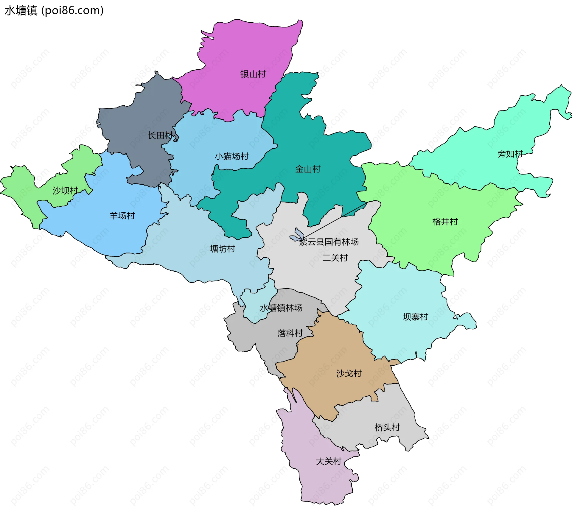 水塘镇边界地图(五级行政区划)