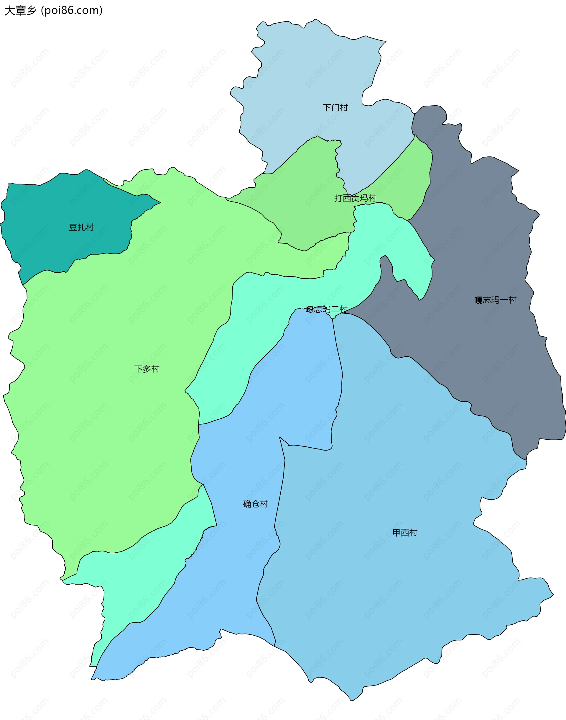 大章乡边界地图(五级行政区划)