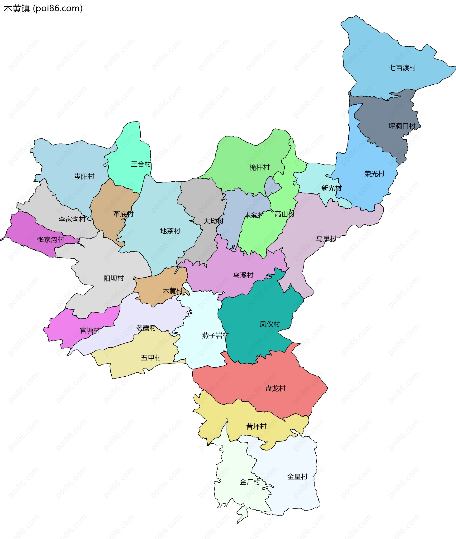 木黄镇边界地图(五级行政区划)