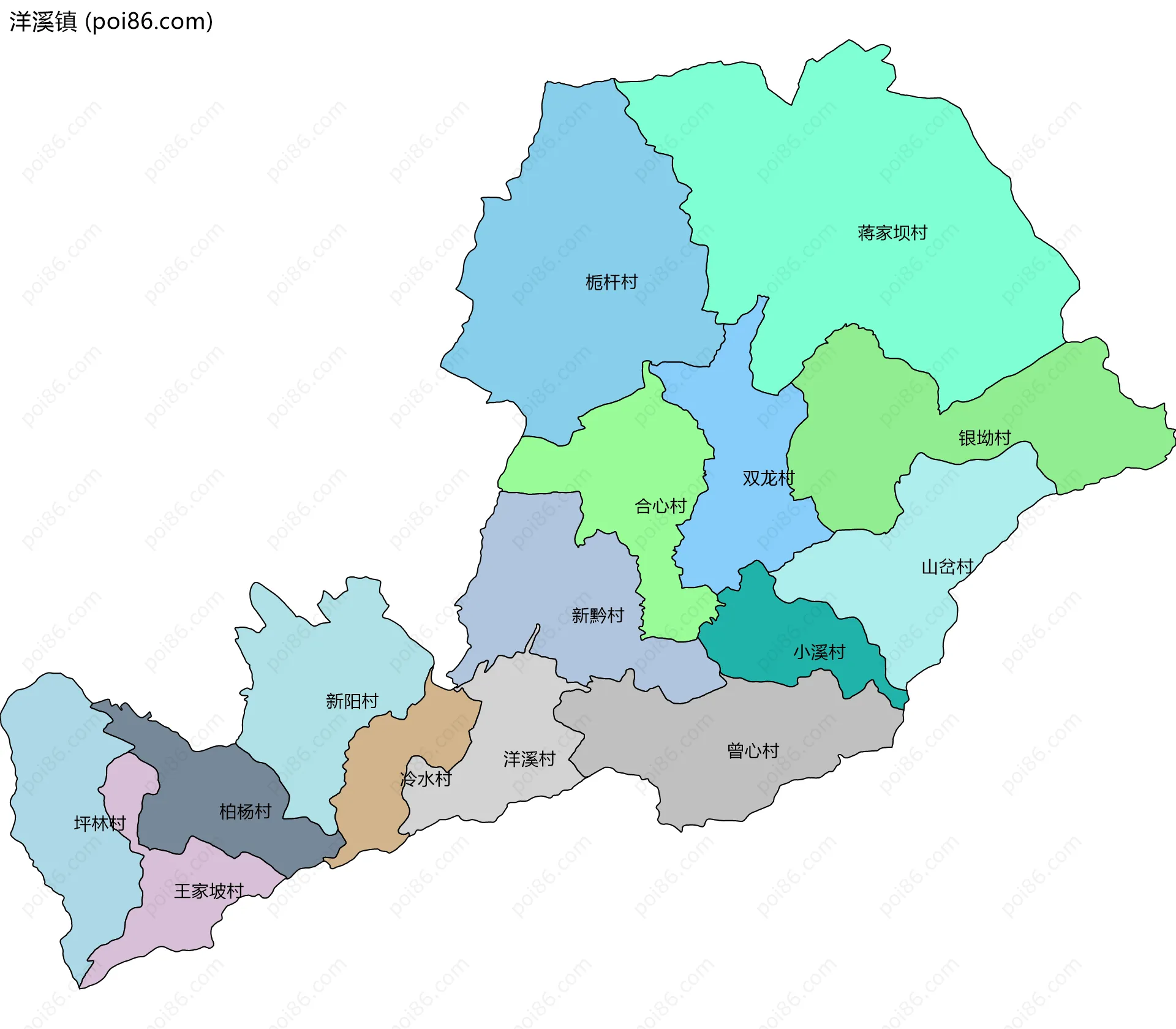 洋溪镇边界地图(五级行政区划)