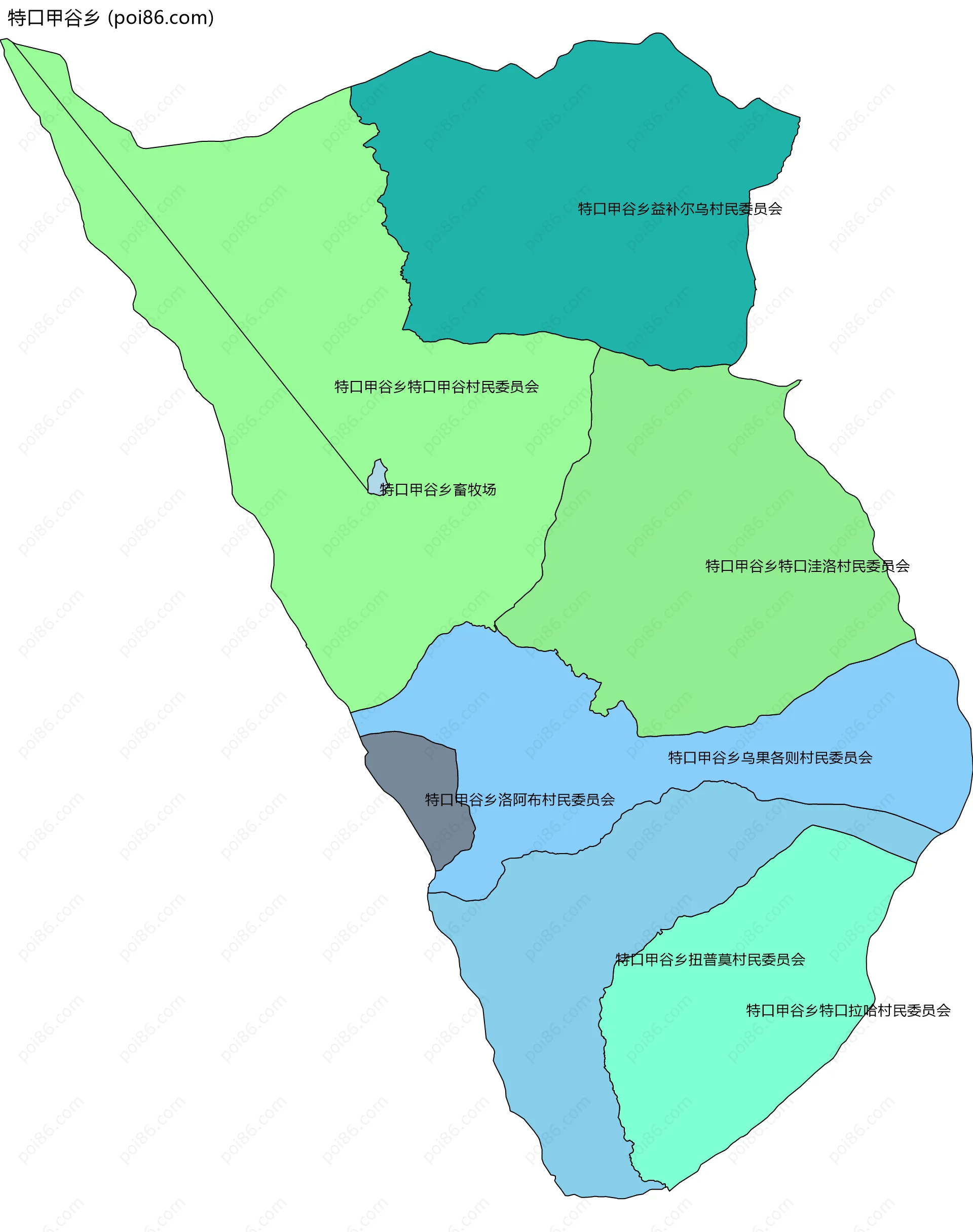 特口甲谷乡边界地图(五级行政区划)