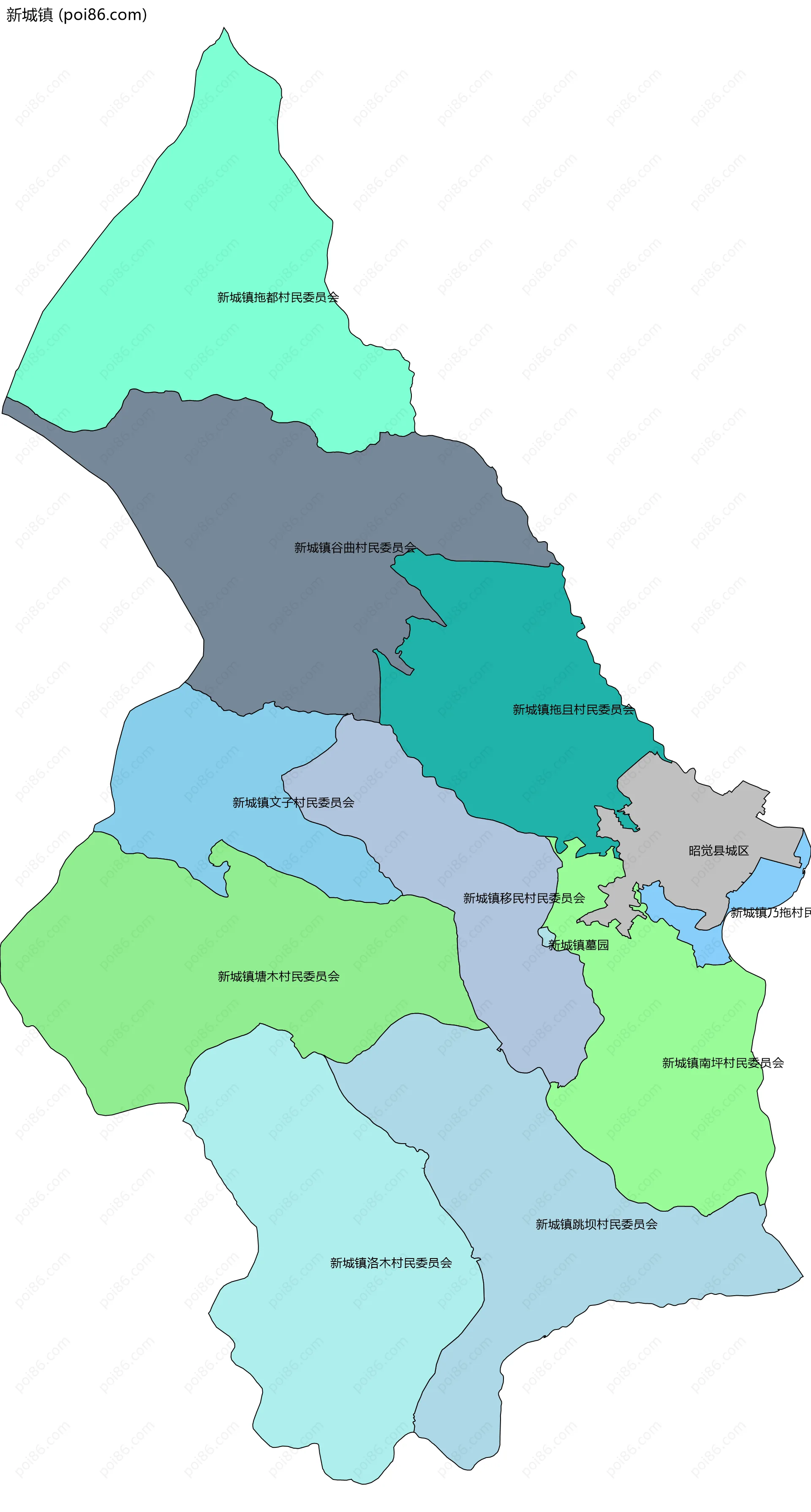 新城镇边界地图(五级行政区划)