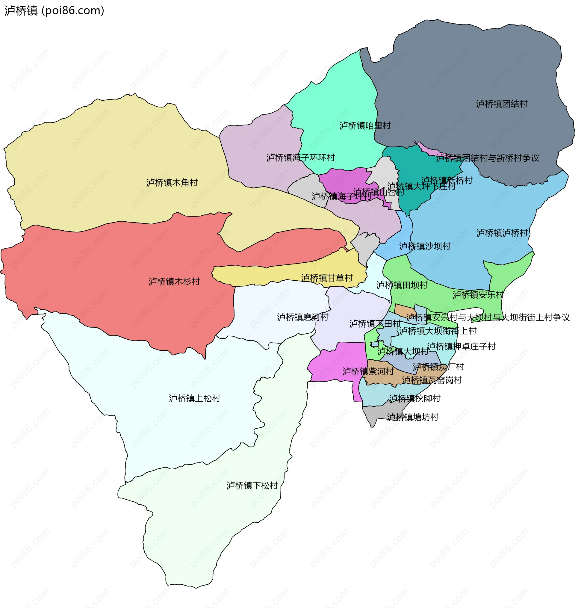 泸桥镇边界地图(五级行政区划)