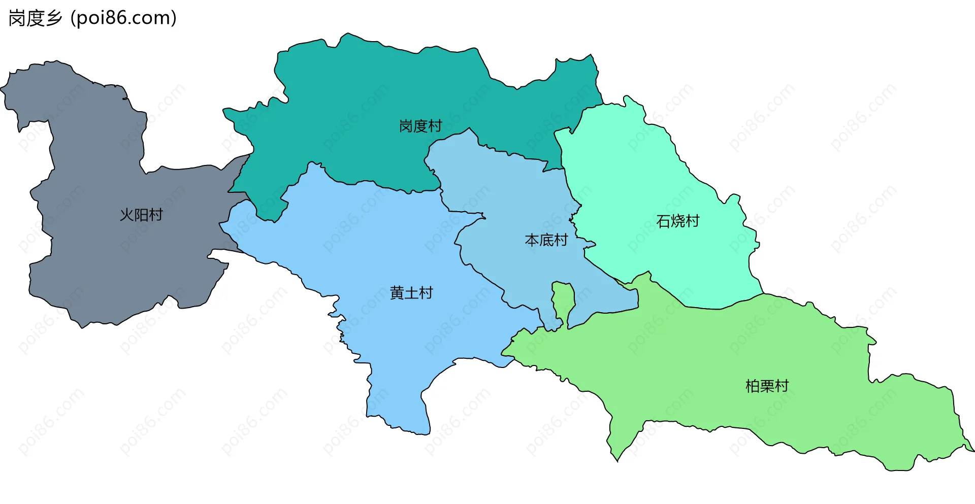 岗度乡边界地图(五级行政区划)