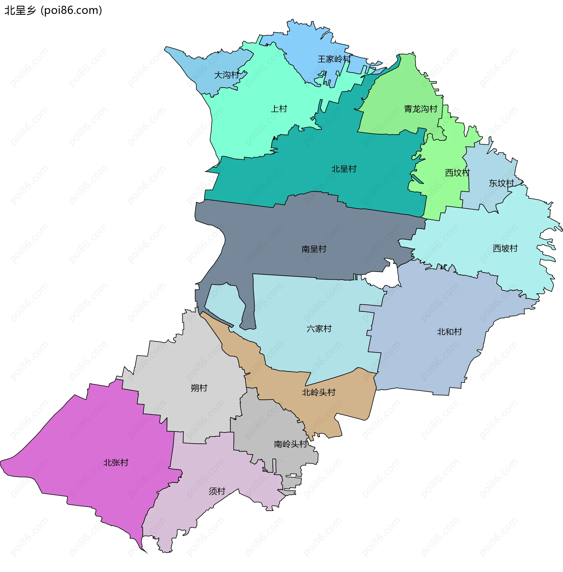 北呈乡边界地图(五级行政区划)